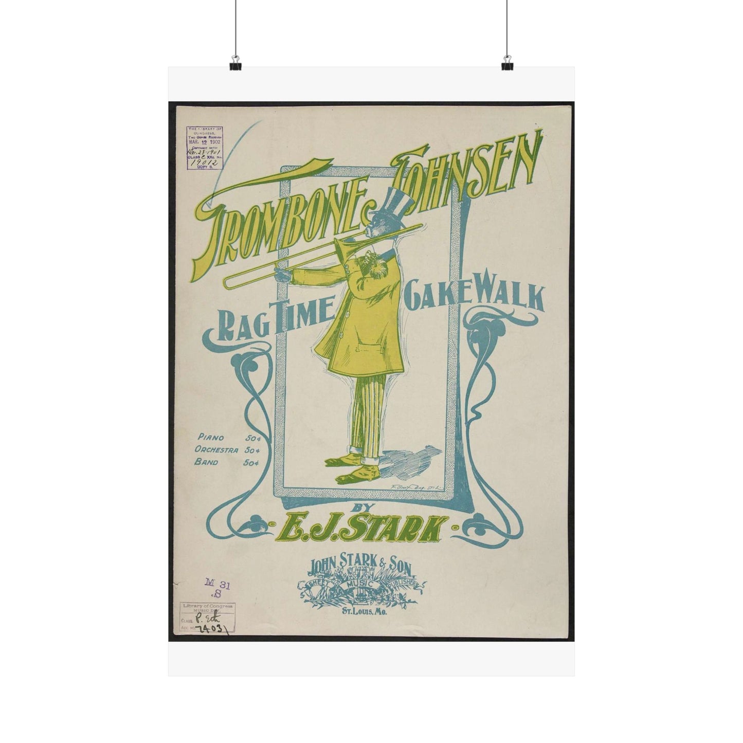 Trombone Johnsen, a Ragtime cake walk - Ragtime music High Quality Matte Wall Art Poster for Home, Office, Classroom