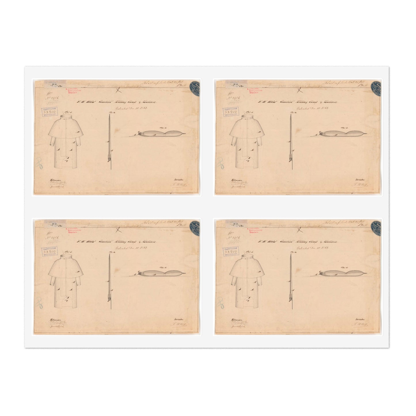 Patent drawing - Drawing of Combined Military Cloak and Mattress Public domain image Laminated UV Protective Vinyl Stickers