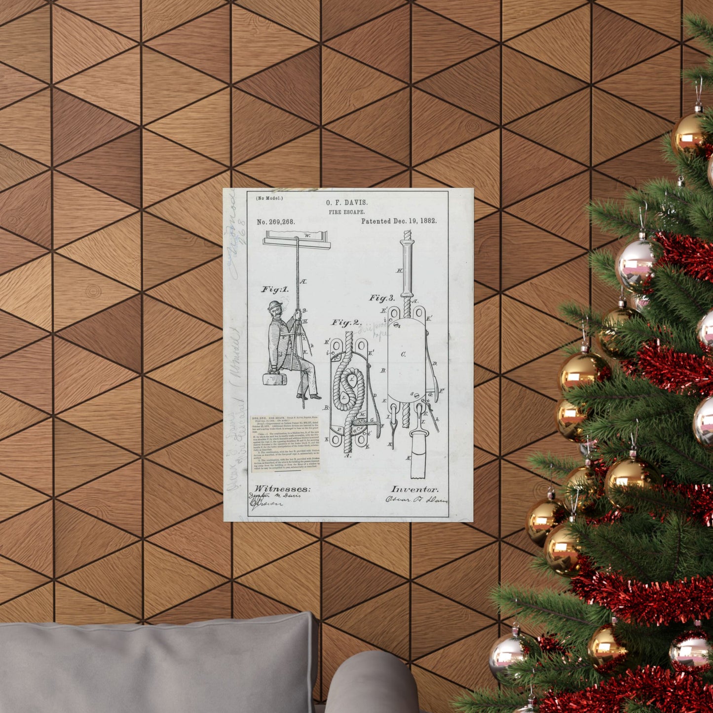 Patent Drawing of Engine - for O. F. Davis' Fire Escape Public domain image High Quality Matte Wall Art Poster for Home, Office, Classroom