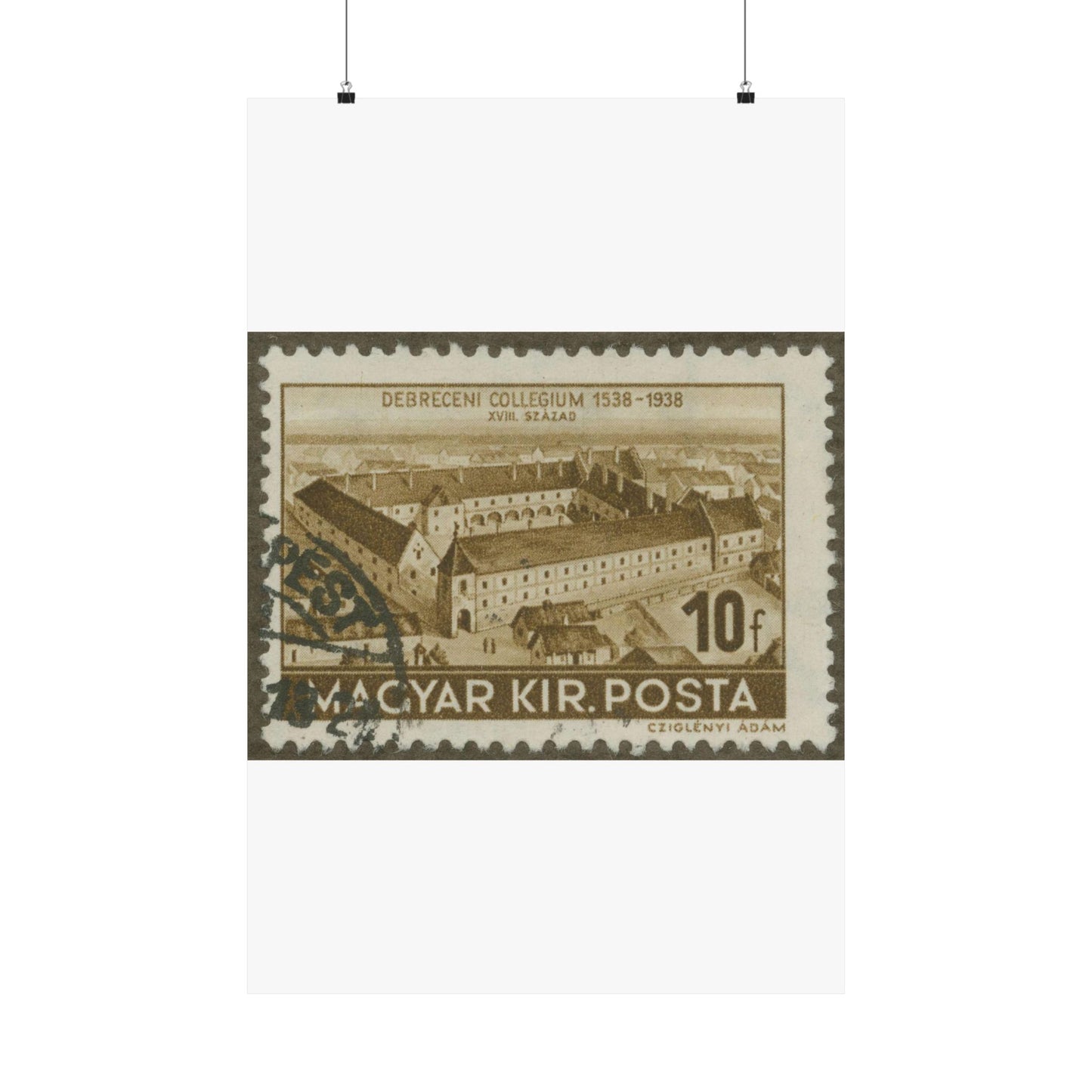 Frimärke ur Gösta Bodmans filatelistiska motivsamling, påbörjad 1950.Frimärke från Ungern, 1938. Motiv av Ungerns Universitet i Debreczen på 1700-talet. "400-årsminne: 1538-1938". High Quality Matte Wall Art Poster for Home, Office, Classroom