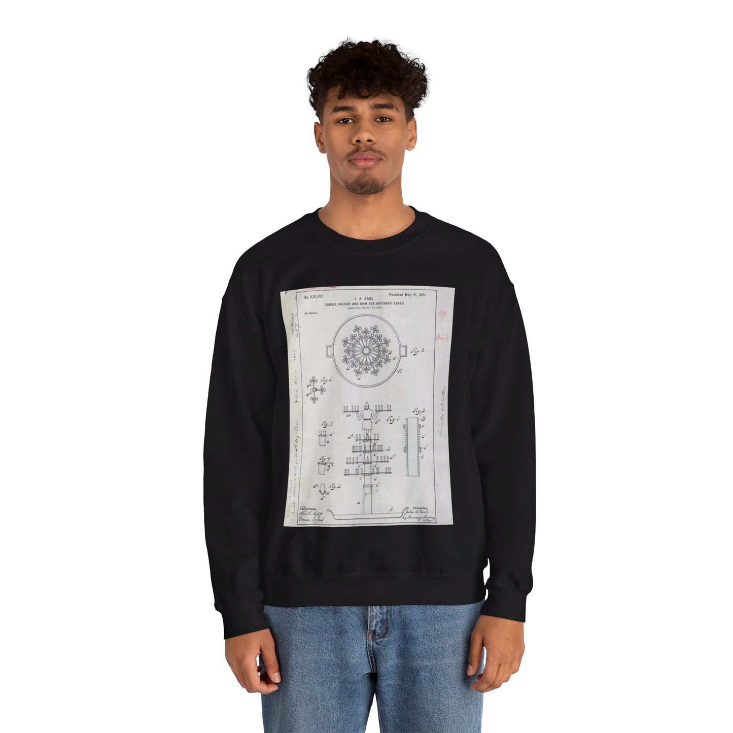 Patent drawing - for J. A. Earl's Candle Holder and Dish for Birthday Cakes Public domain image Black Heavy Blend Adult Crew Neck SweatShirt