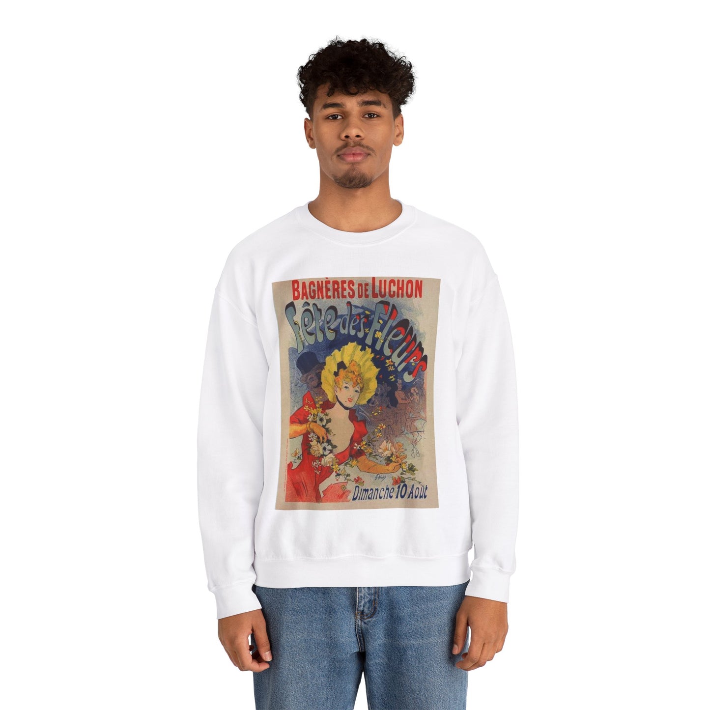 Affiche pour la "Fête des Fleurs de Bagnères-de-Luchon". White Heavy Blend Adult Crew Neck SweatShirt