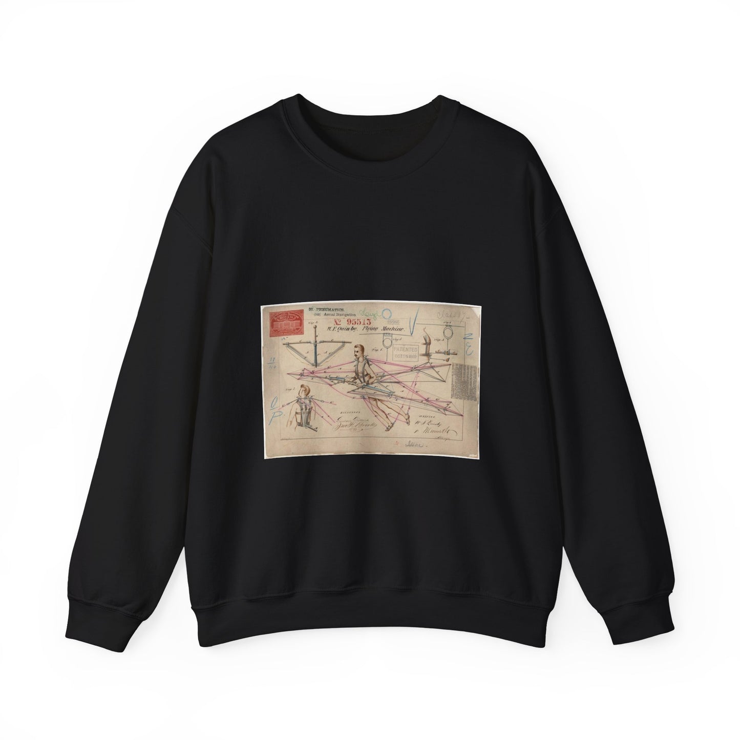 Patent drawing - for a Flying Machine Public domain image Black Heavy Blend Adult Crew Neck SweatShirt
