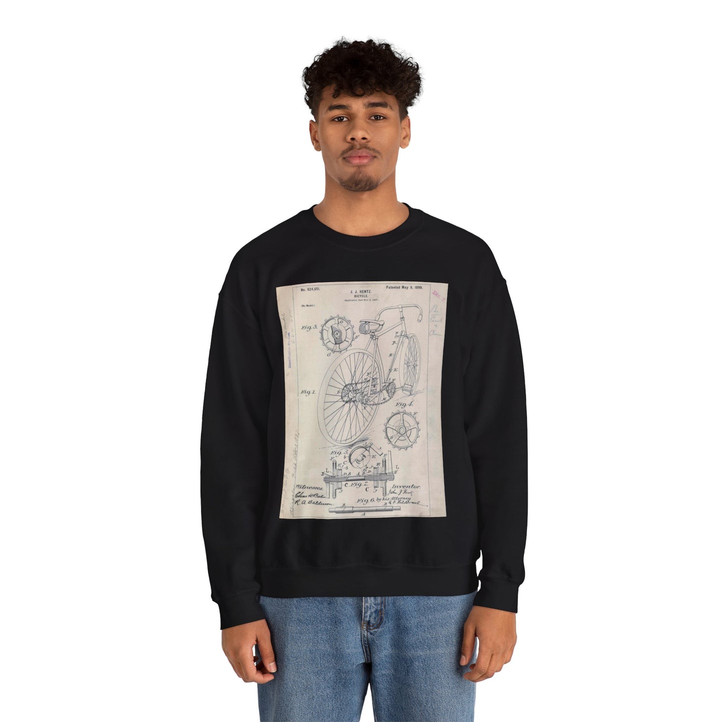 Patent drawing - for J. J. Hentz' Bicycle Public domain image Black Heavy Blend Adult Crew Neck SweatShirt