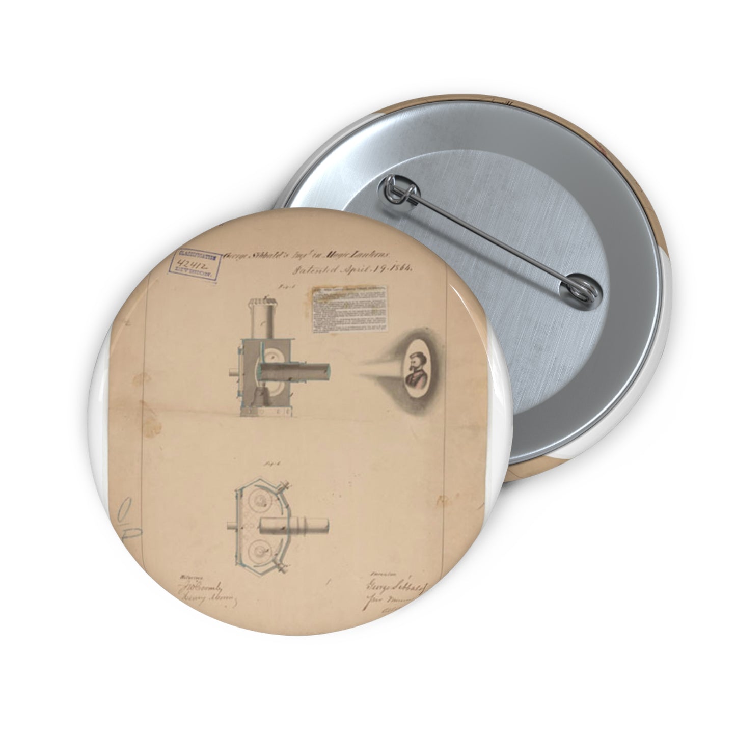 Patent drawing - Drawing of Improvement in Magic Lanterns Public domain image Pin Buttons with Crisp Design
