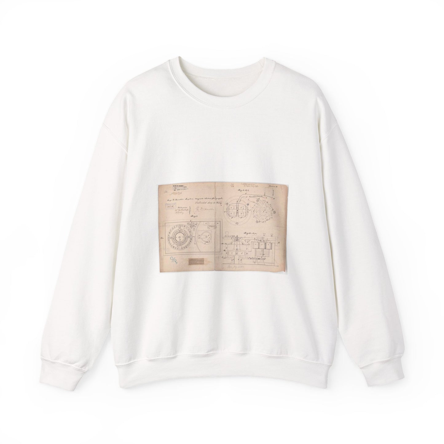Patent drawing - Drawing of Improvements in Magneto-electric Telegraphs Public domain image White Heavy Blend Adult Crew Neck SweatShirt