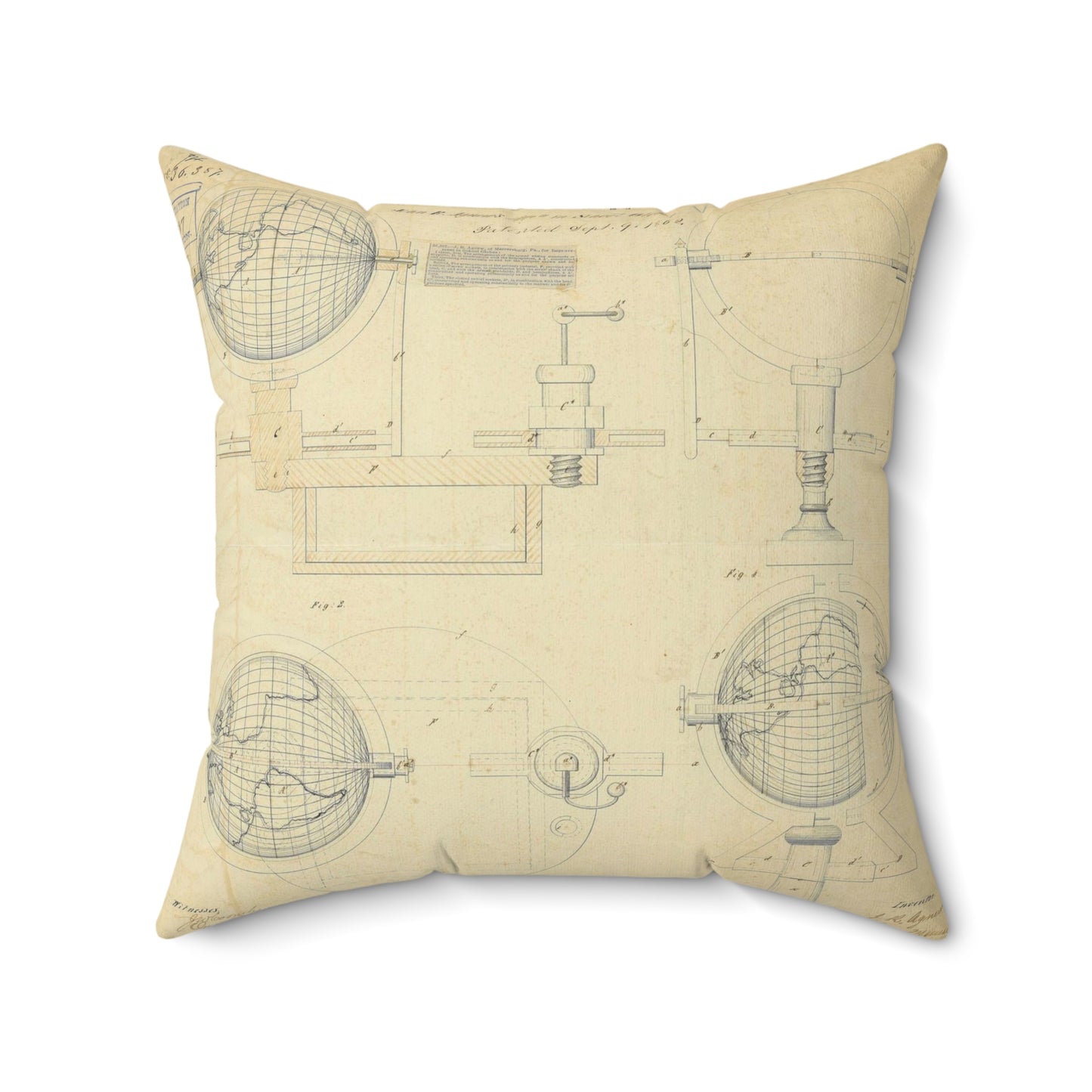 Patent drawing - Drawing of an Improvement in School Globes Public domain image Decorative Accent Square Pillow