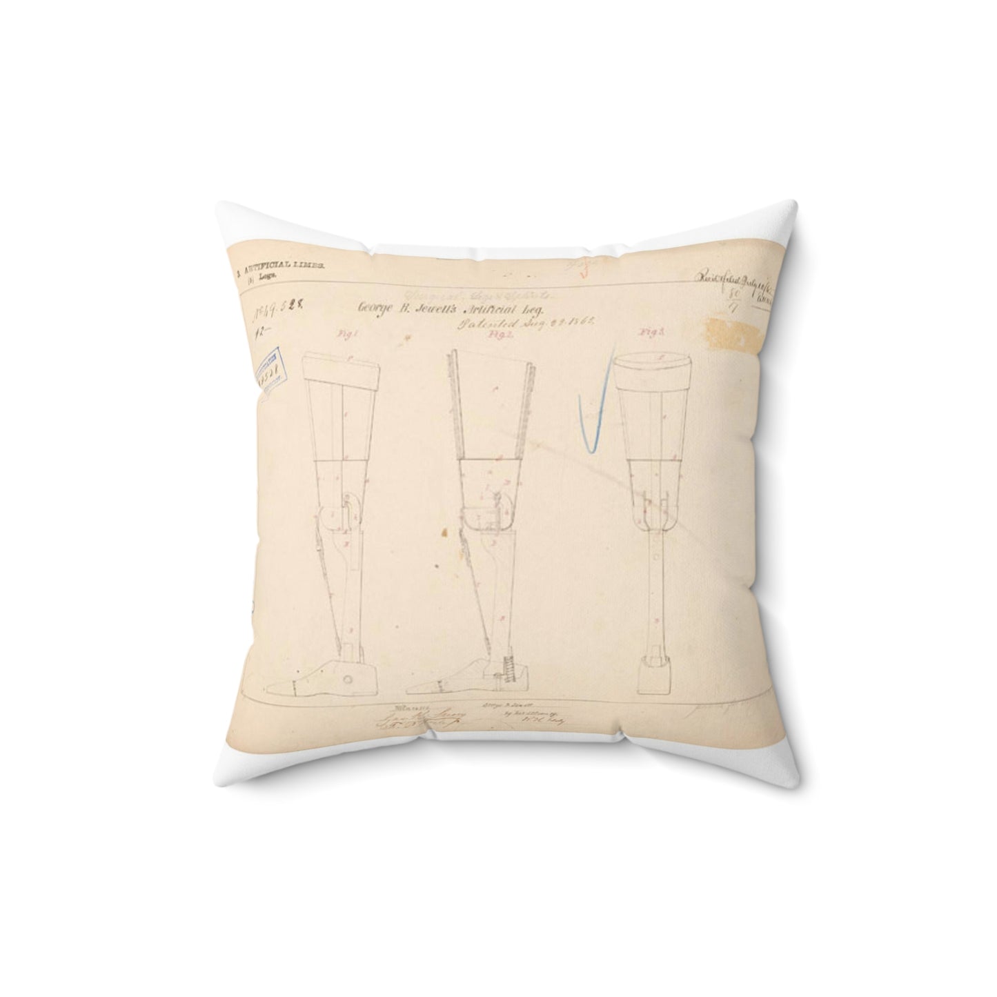 Patent drawing - Drawing of Artificial Leg Public domain image Decorative Accent Square Pillow