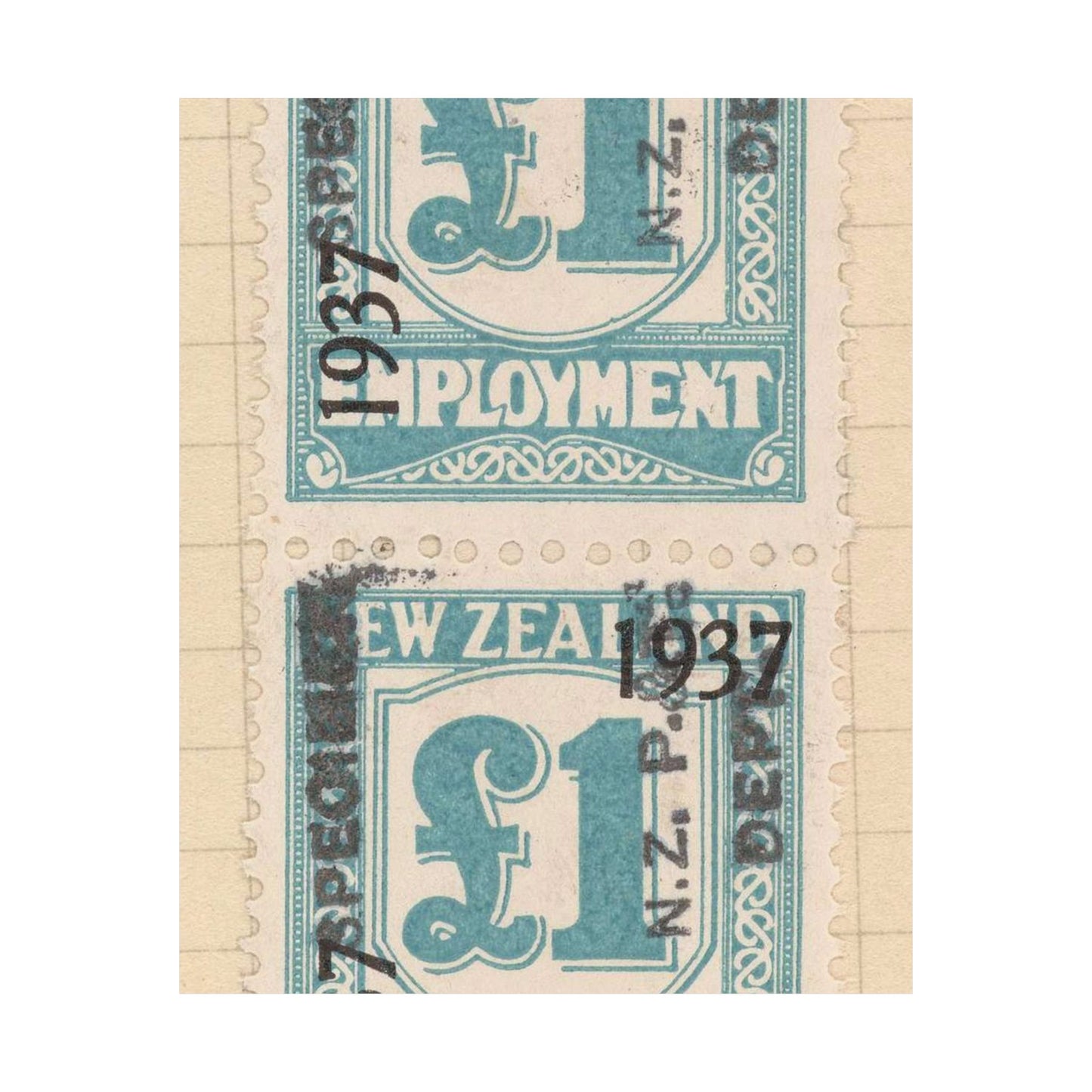 Block of one pound Unemployment Relief stamps overprinted '1937' and 'Specimen' High Quality Matte Wall Art Poster for Home, Office, Classroom