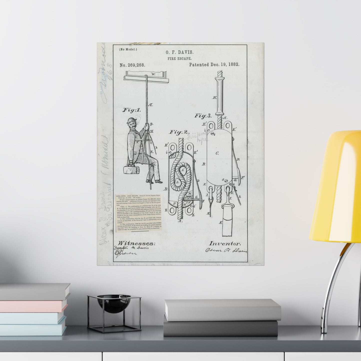 Patent Drawing of Engine - for O. F. Davis' Fire Escape Public domain image High Quality Matte Wall Art Poster for Home, Office, Classroom