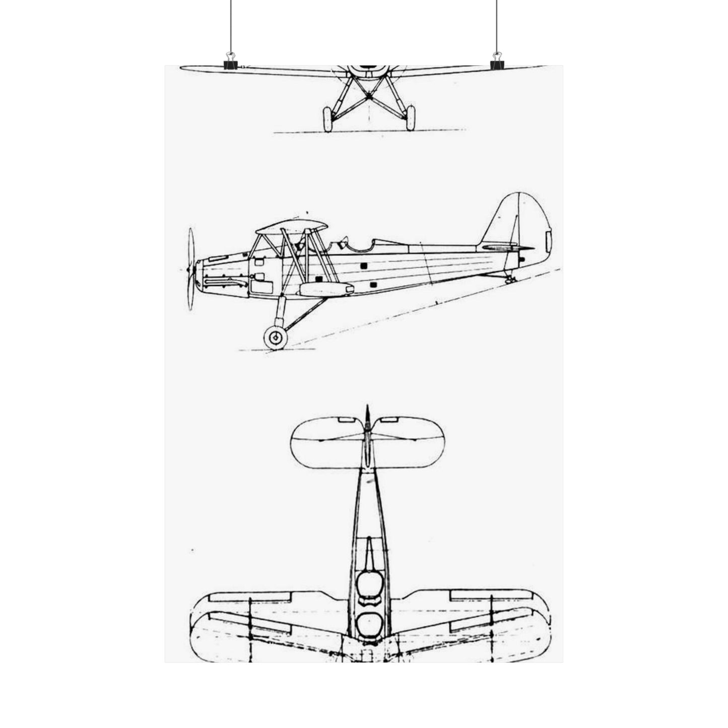 Patent drawing - Gotha Go.145 3-view L'Aerophile August 1937 Public domain image High Quality Matte Wall Art Poster for Home, Office, Classroom