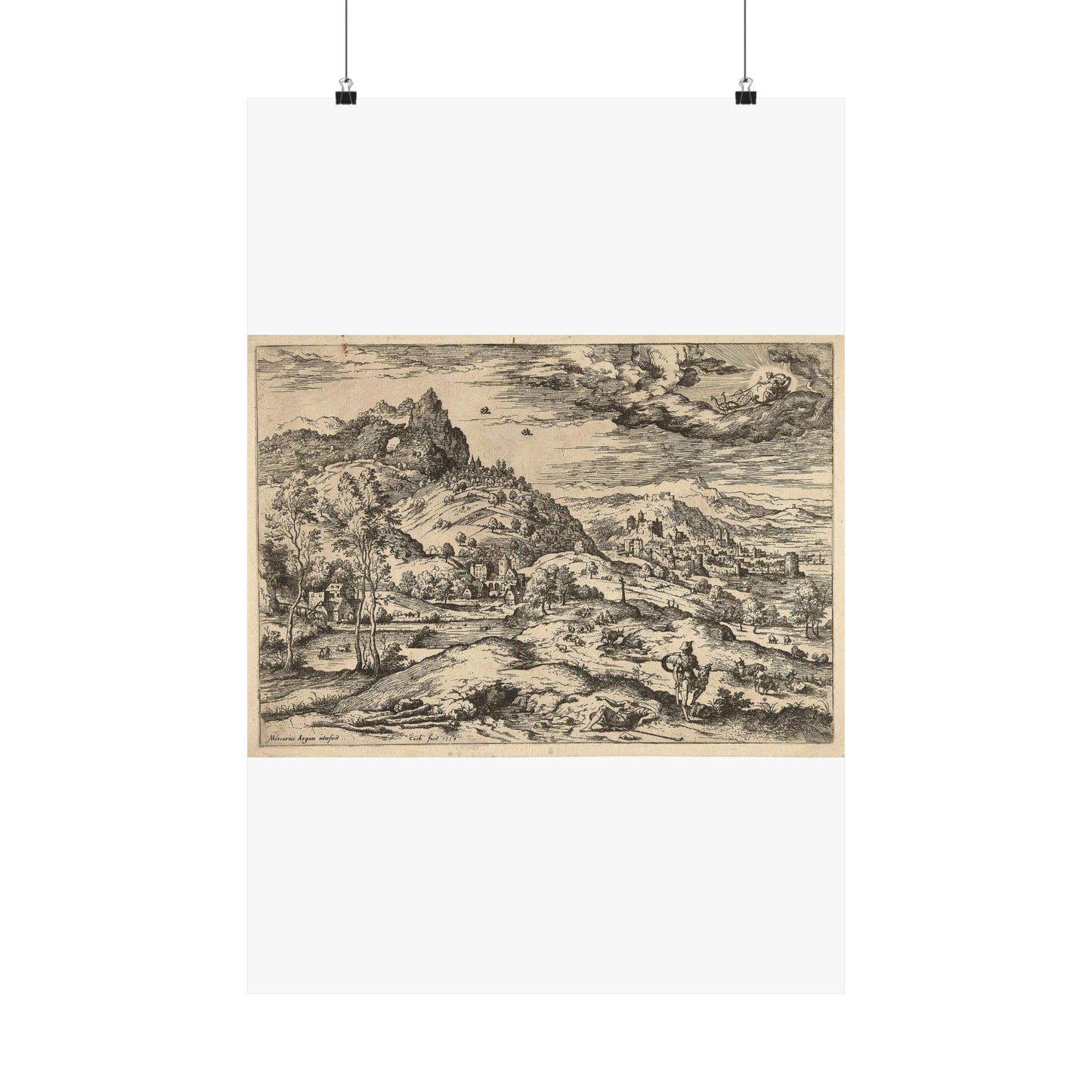 Hieronymus Cock - Mercurius met het hoofd van Argus High Quality Matte Wall Art Poster for Home, Office, Classroom