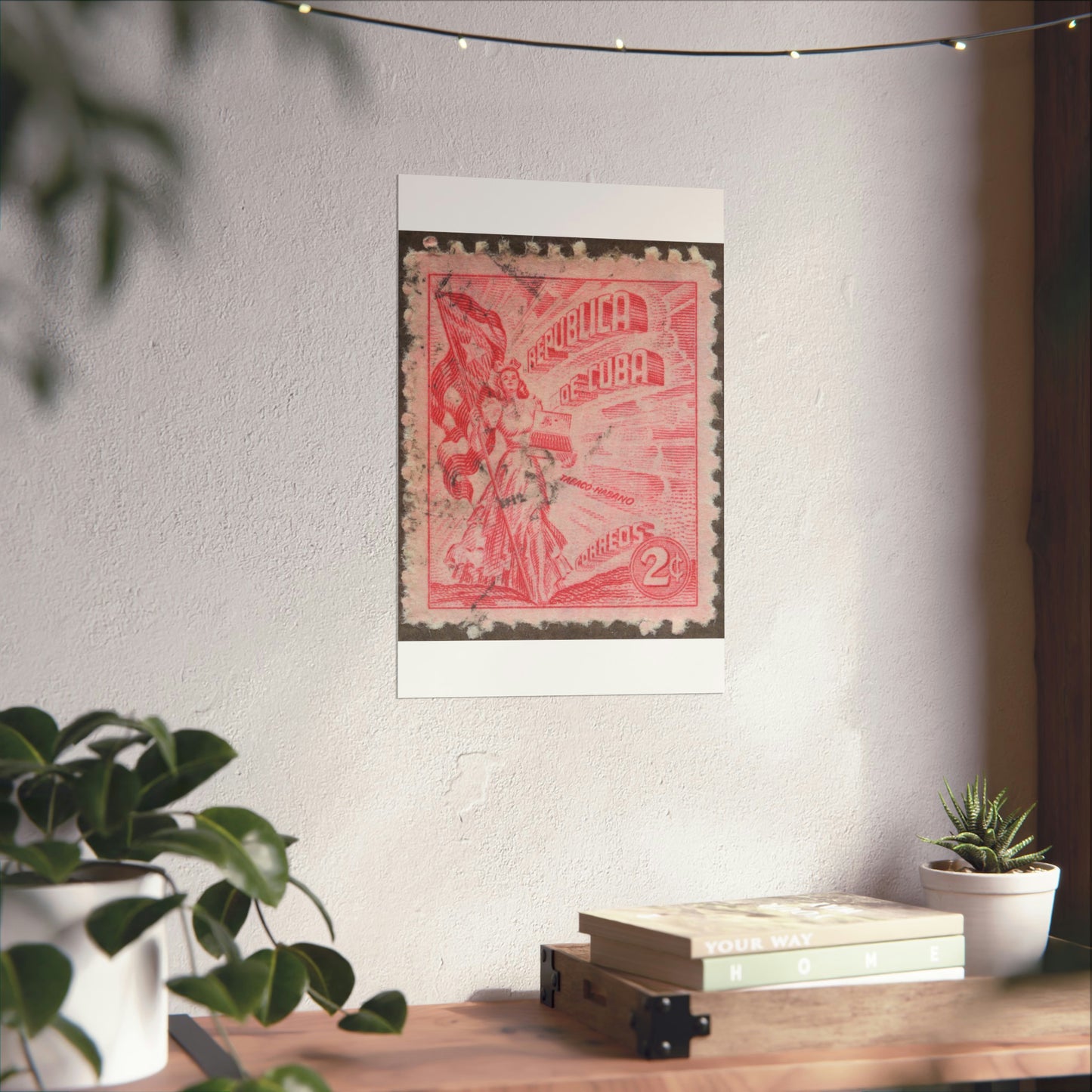 Frimärke ur Gösta Bodmans filatelistiska motivsamling, påbörjad 1950.Frimärke från Cuba, 1948. Motiv av kvinnosymbol för friheten med cigrarrlåda och flagga. High Quality Matte Wall Art Poster for Home, Office, Classroom