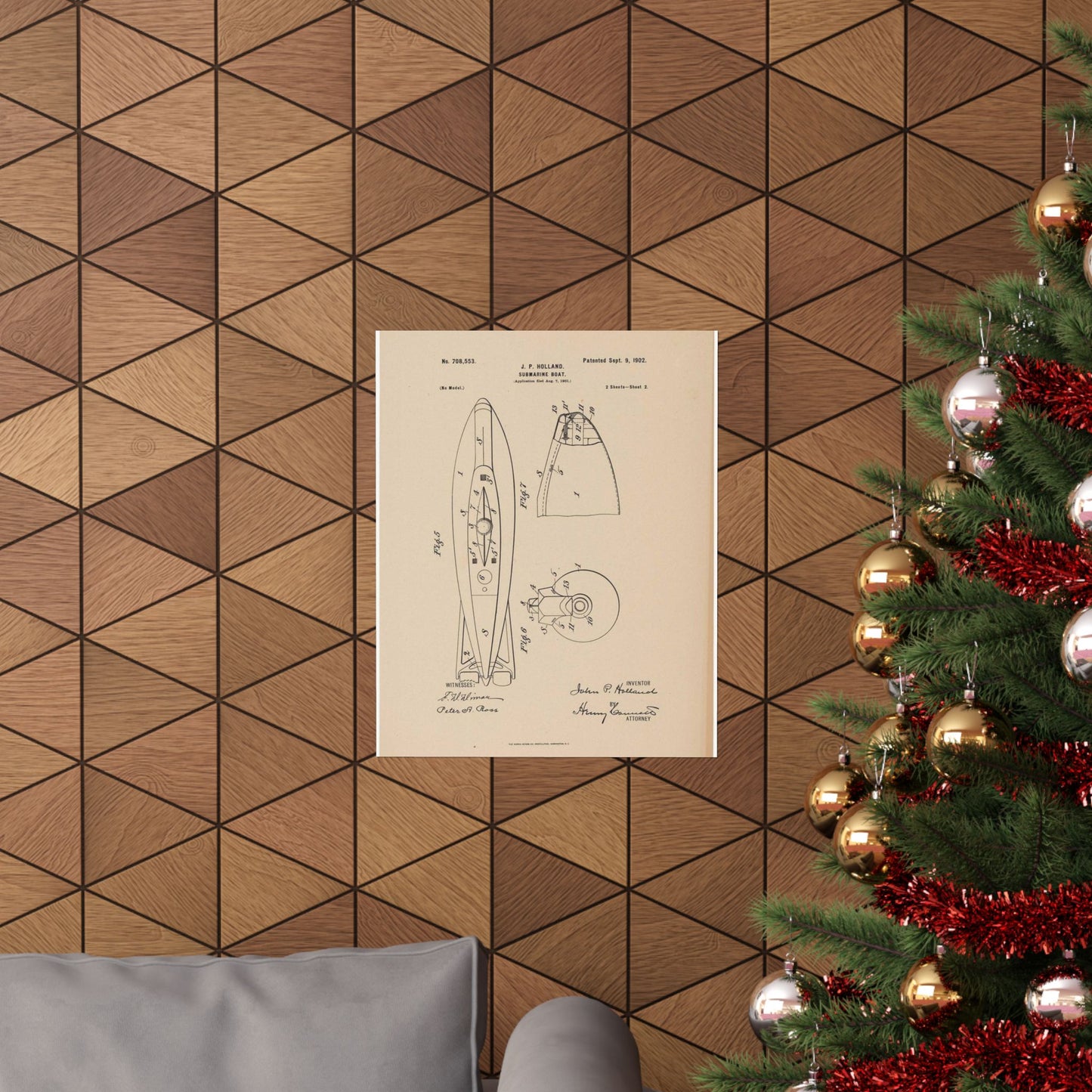 Patent drawing - Drawing for a Submarine Boat Public domain image High Quality Matte Wall Art Poster for Home, Office, Classroom