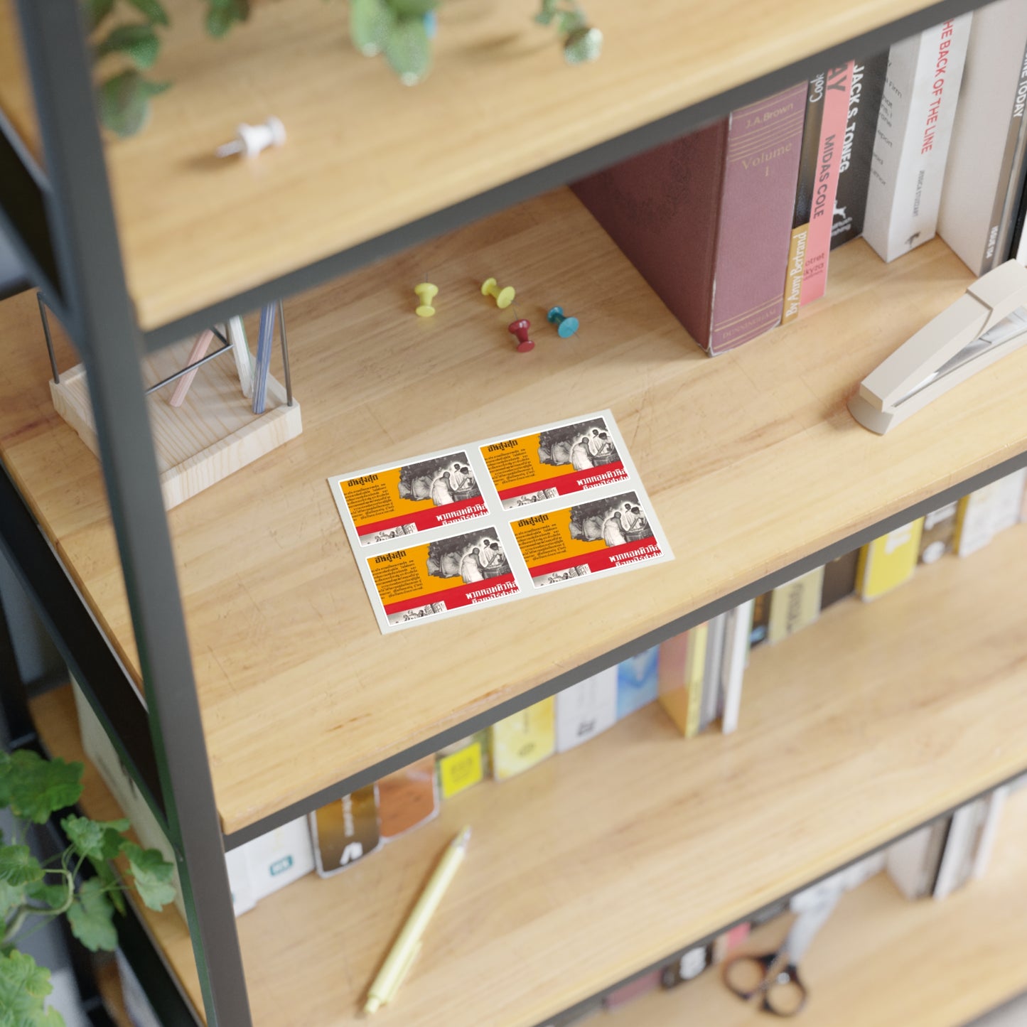 Communist Threat to Religion - A red and yellow poster with pictures of people Laminated UV Protective Vinyl Stickers