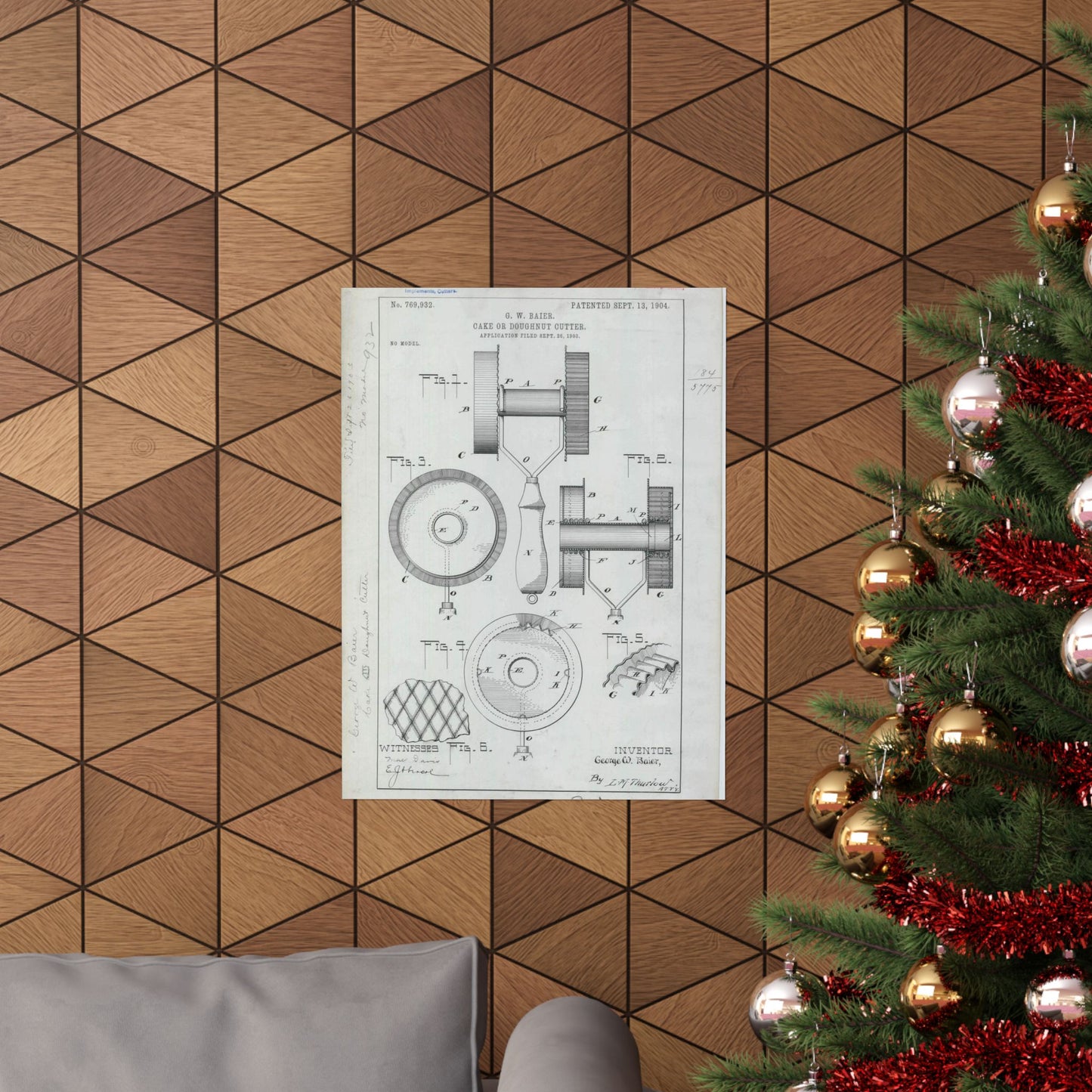 Patent Drawing of Engine - for G. W. Baier's Cake or Doughnut Cutter Public domain image High Quality Matte Wall Art Poster for Home, Office, Classroom
