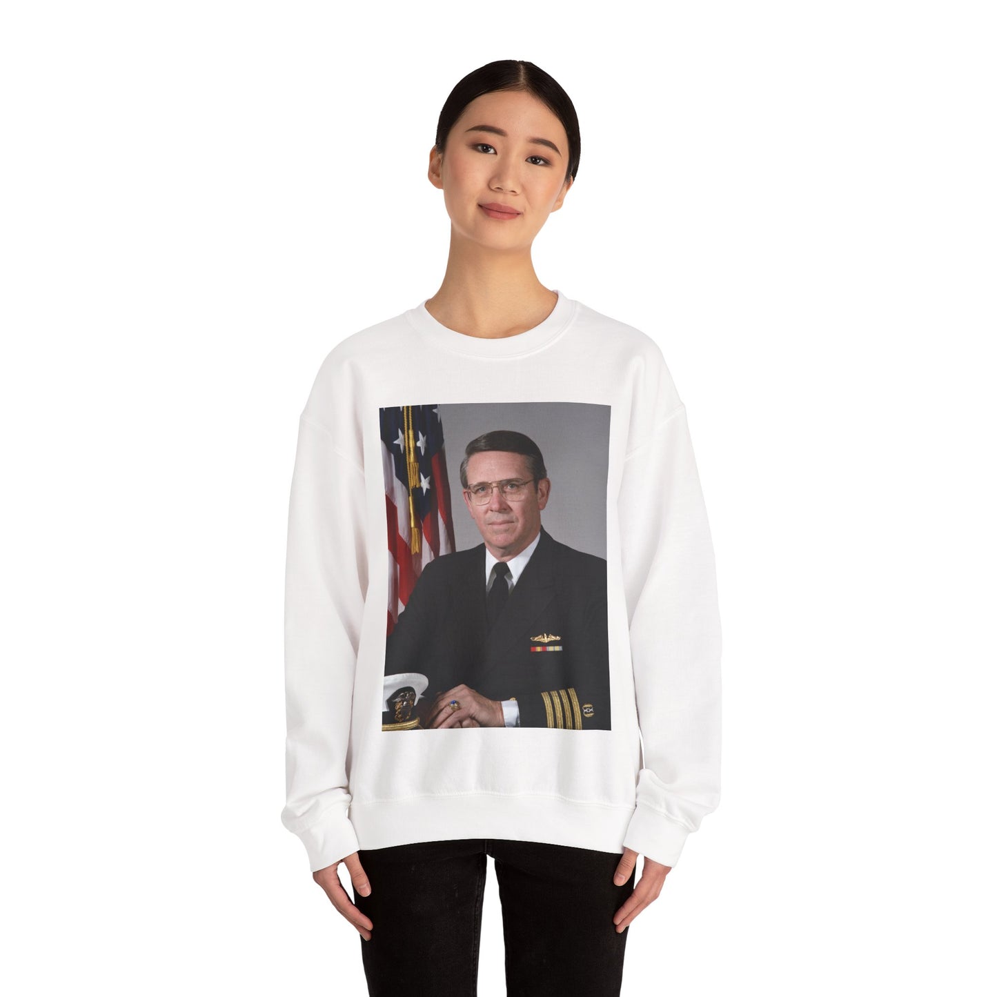 Portrait: US Navy (USN) Captain (CAPT) Charles A. Hougland (uncovered) White Heavy Blend Adult Crew Neck SweatShirt