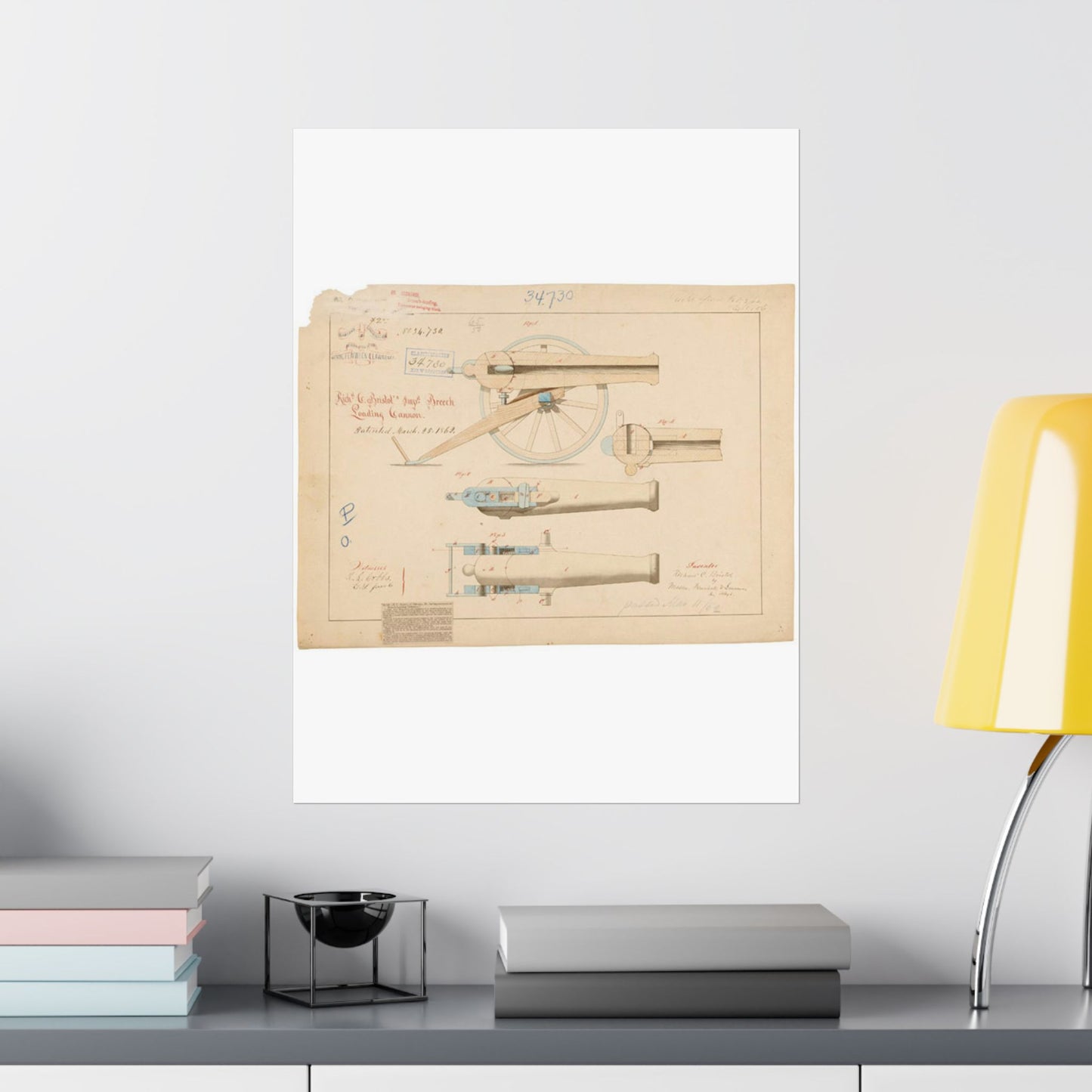 Patent drawing - Drawing of Improved Breech Loading Cannon Public domain image High Quality Matte Wall Art Poster for Home, Office, Classroom
