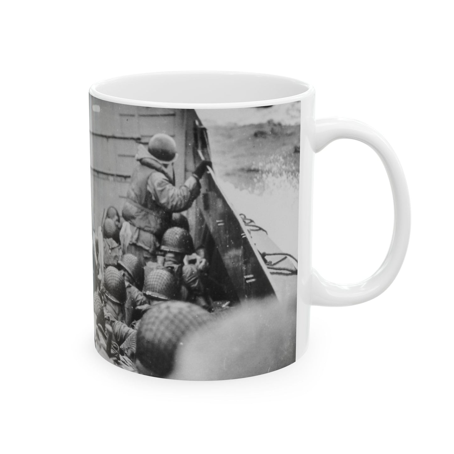 Photograph of Soldiers Crouching Behind the Bulwarks of a Coast Guard Landing Barge Beautiful Novelty Ceramic Coffee Mug 11oz