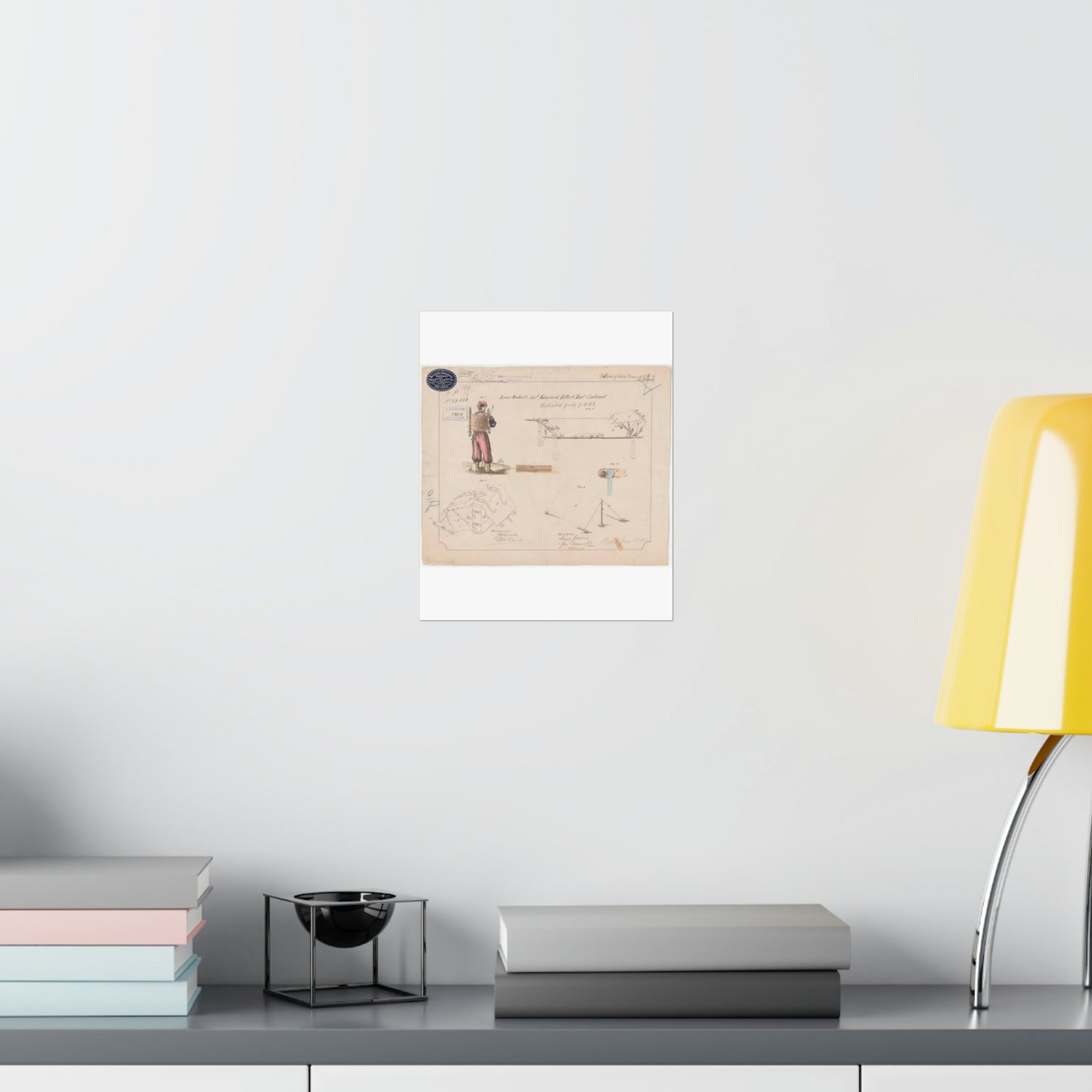 Patent drawing - Drawing of Improved Knapsack, Litter and Tent Combined Public domain image High Quality Matte Wall Art Poster for Home, Office, Classroom