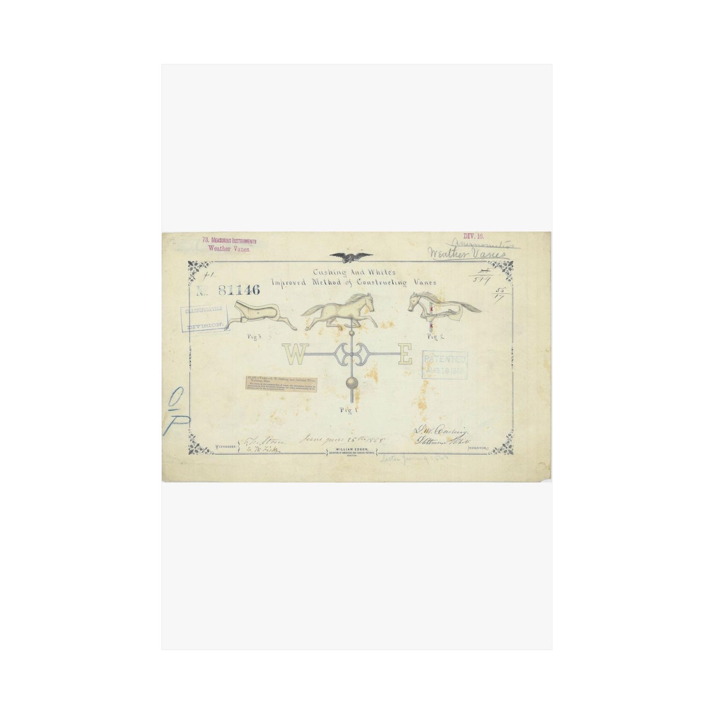 Patent drawing - Drawing of an Improved Method of Constructing Vanes Public domain image High Quality Matte Wall Art Poster for Home, Office, Classroom
