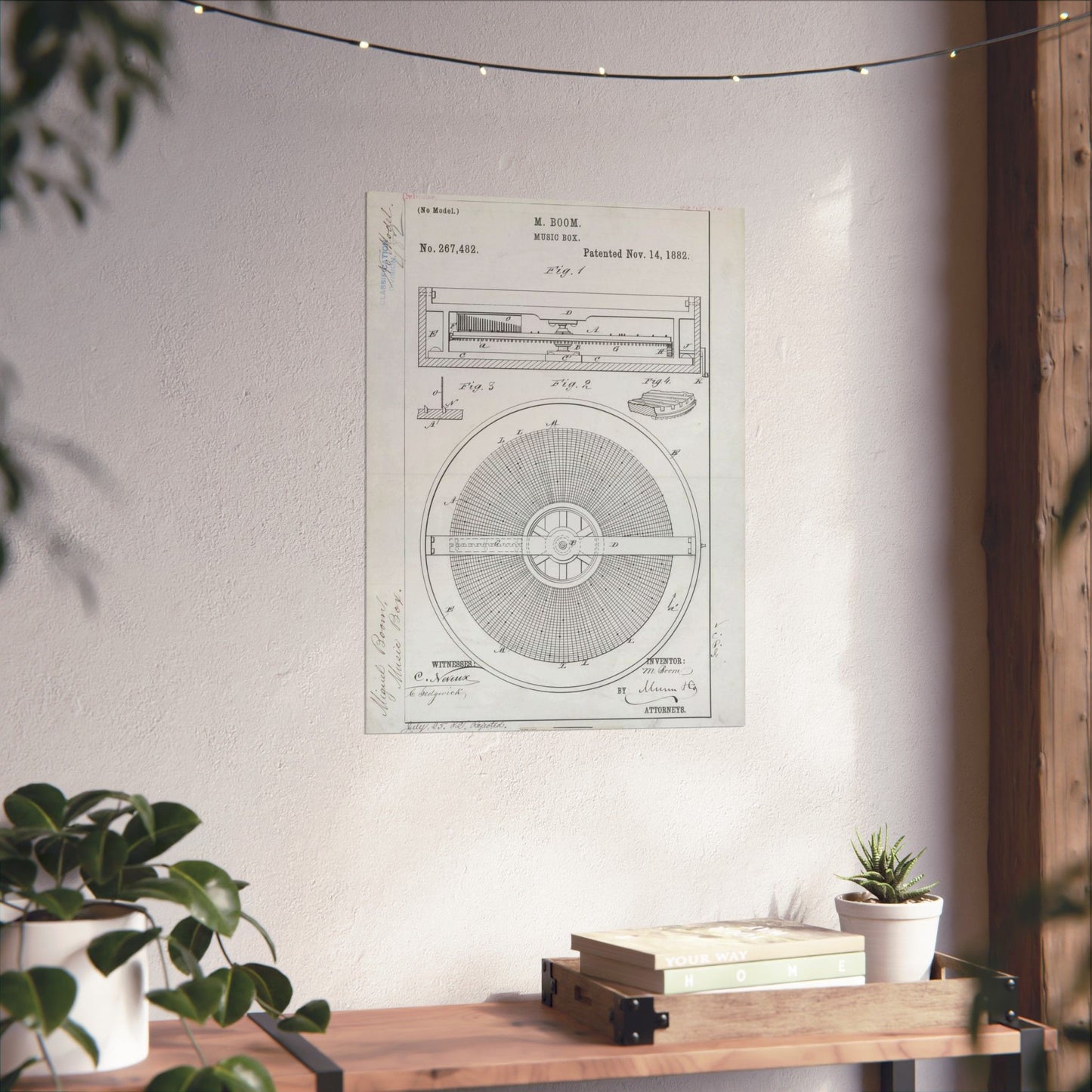 Patent Drawing of Engine - for M. Boom's Music Box Public domain image High Quality Matte Wall Art Poster for Home, Office, Classroom
