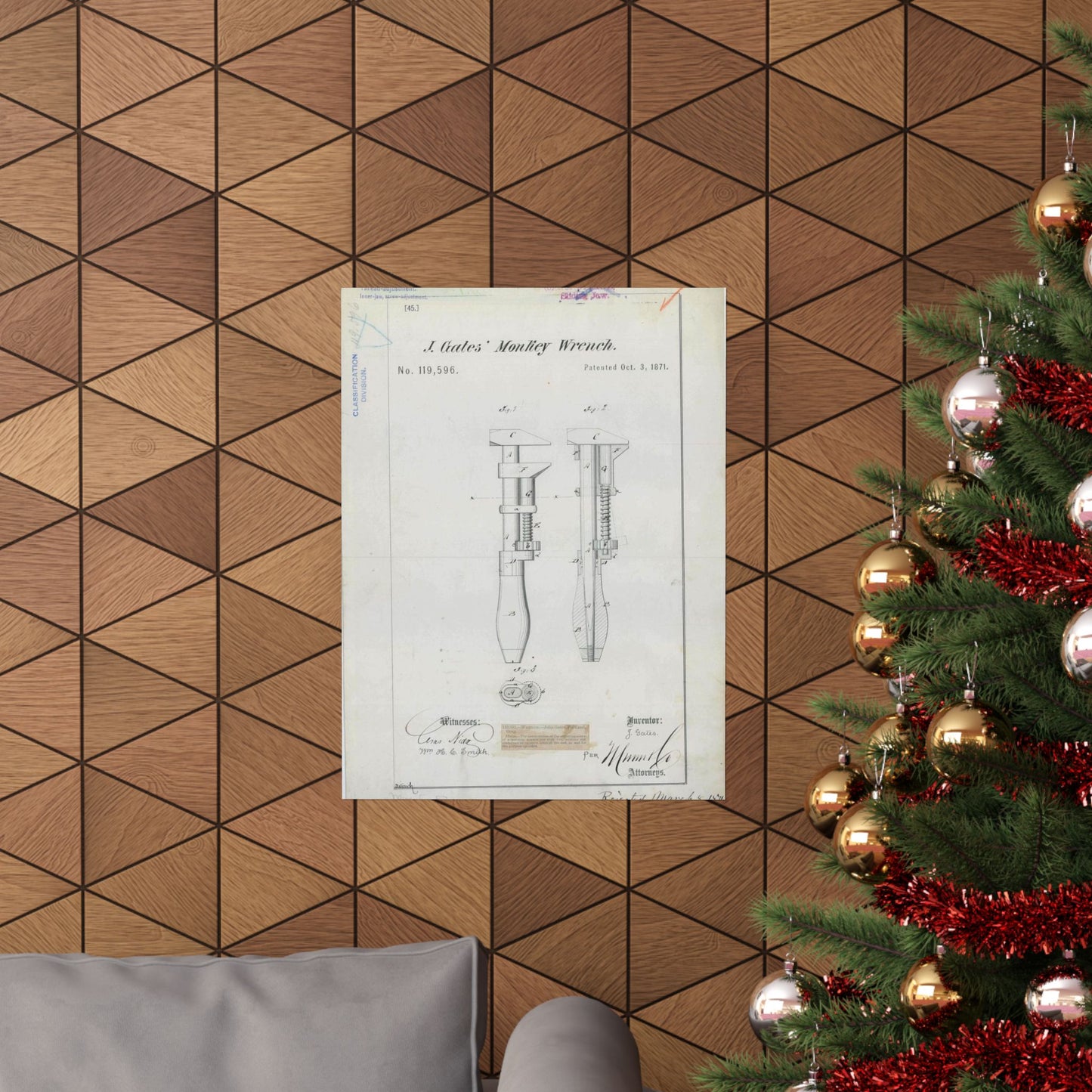 Patent Drawing of Engine - for J. Gates' Monkey Wrench Public domain image High Quality Matte Wall Art Poster for Home, Office, Classroom