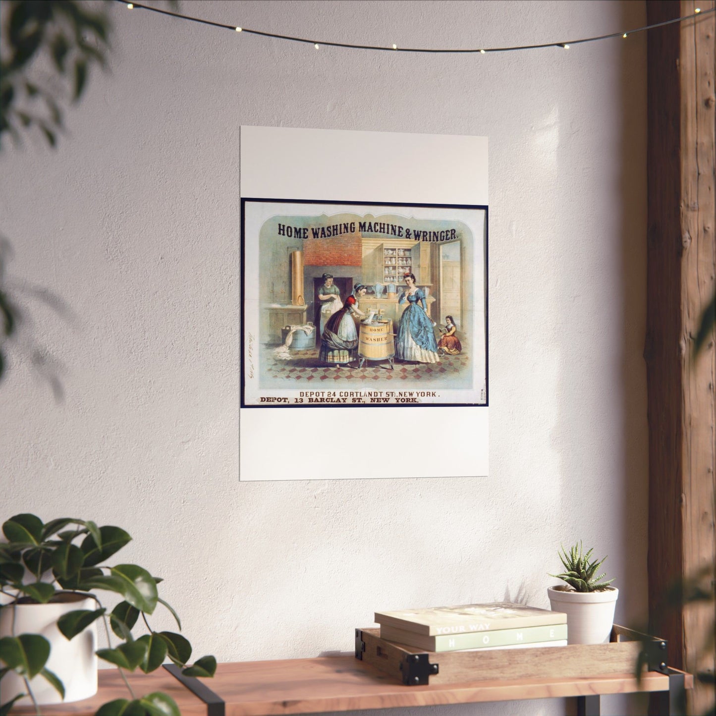 Home washing machine & wringer - A painting of women washing machines in a kitchen High Quality Matte Wall Art Poster for Home, Office, Classroom