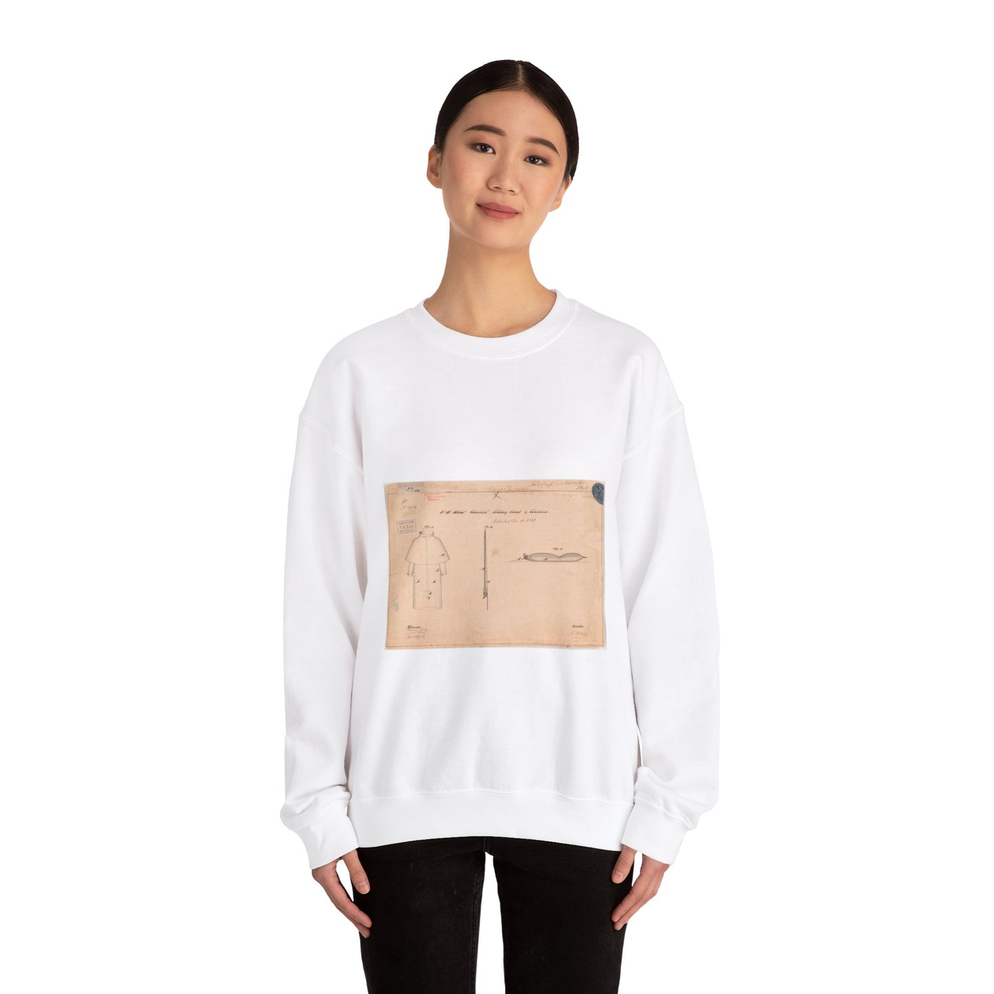 Patent drawing - Drawing of Combined Military Cloak and Mattress Public domain image White Heavy Blend Adult Crew Neck SweatShirt