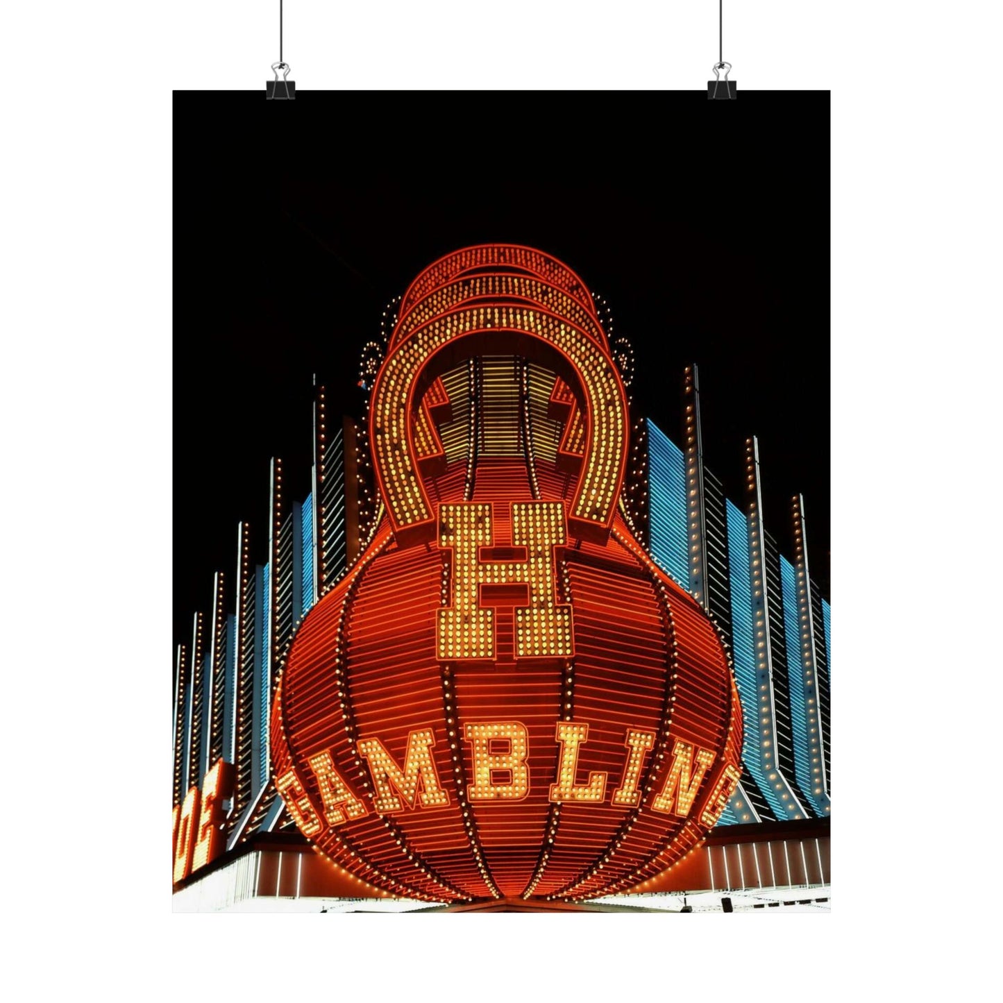 Neon sign at the Horseshoe Casino, Las Vegas, Nevada High Quality Matte Wall Art Poster for Home, Office, Classroom