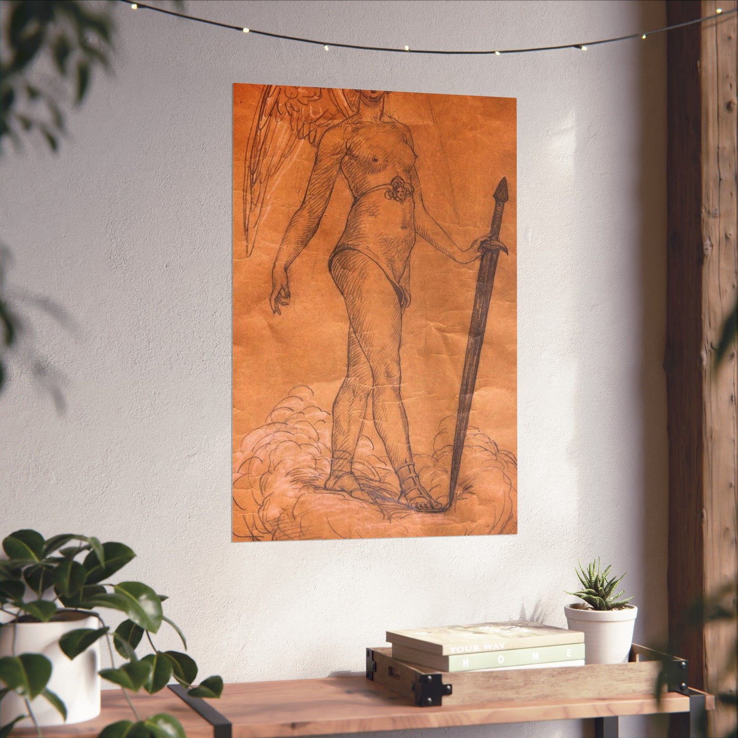 A drawing of an angel holding a sword. Woman breasts sword, beauty fashion. High Quality Matte Wall Art Poster for Home, Office, Classroom