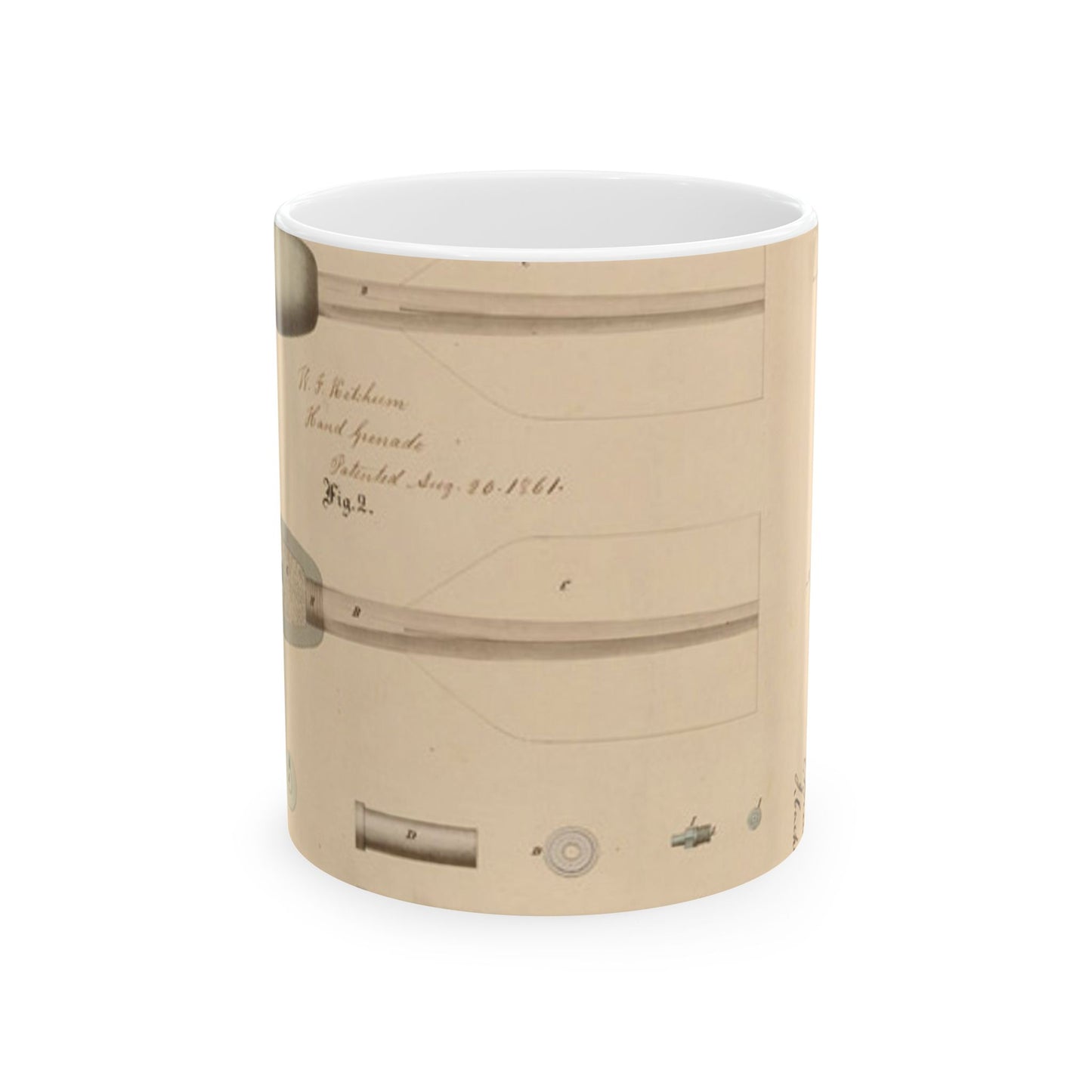 Patent Drawing of Engine - Drawing of Hand Grenade Public domain image Beautiful Novelty Ceramic Coffee Mug 11oz