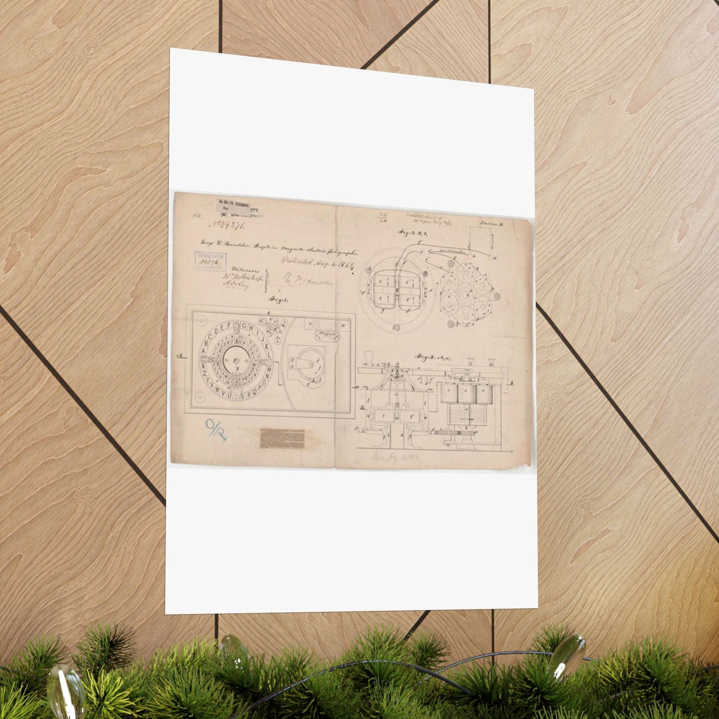 Patent drawing - Drawing of Improvements in Magneto-electric Telegraphs Public domain image High Quality Matte Wall Art Poster for Home, Office, Classroom