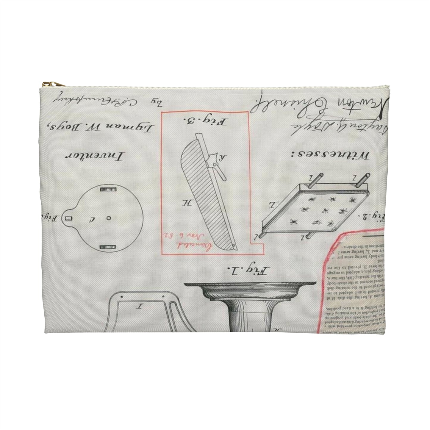 Patent drawing - for L. W. Boys' Barber's Chair Public domain image Large Organizer Pouch with Black Zipper