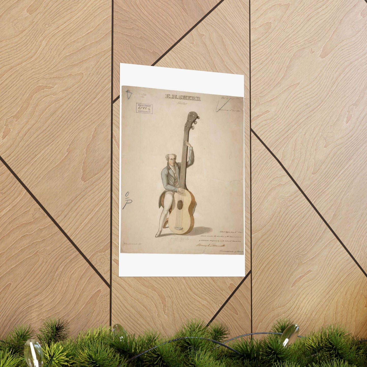 Patent drawing - Drawing of a Harp Guitar Public domain image High Quality Matte Wall Art Poster for Home, Office, Classroom