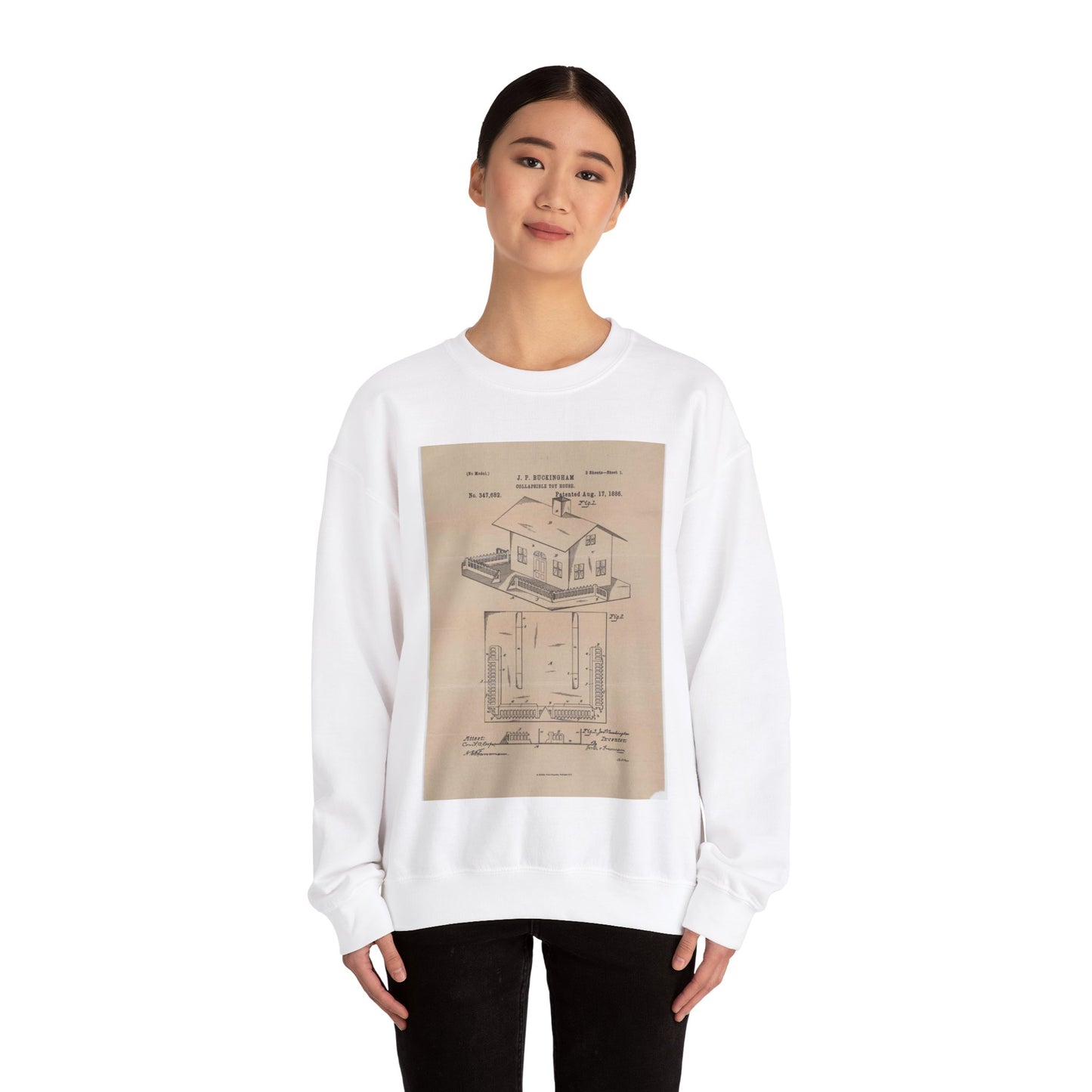 Patent Drawing of Engine - Drawing for a Collapsible Toy House Public domain image White Heavy Blend Adult Crew Neck SweatShirt