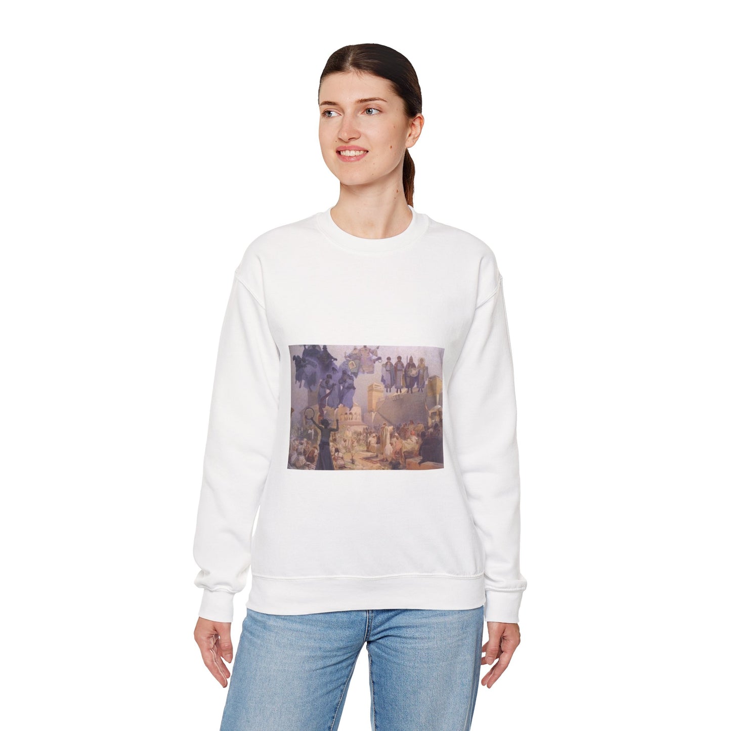 Mucha - Slavic - Art nouveau public domain image White Heavy Blend Adult Crew Neck SweatShirt