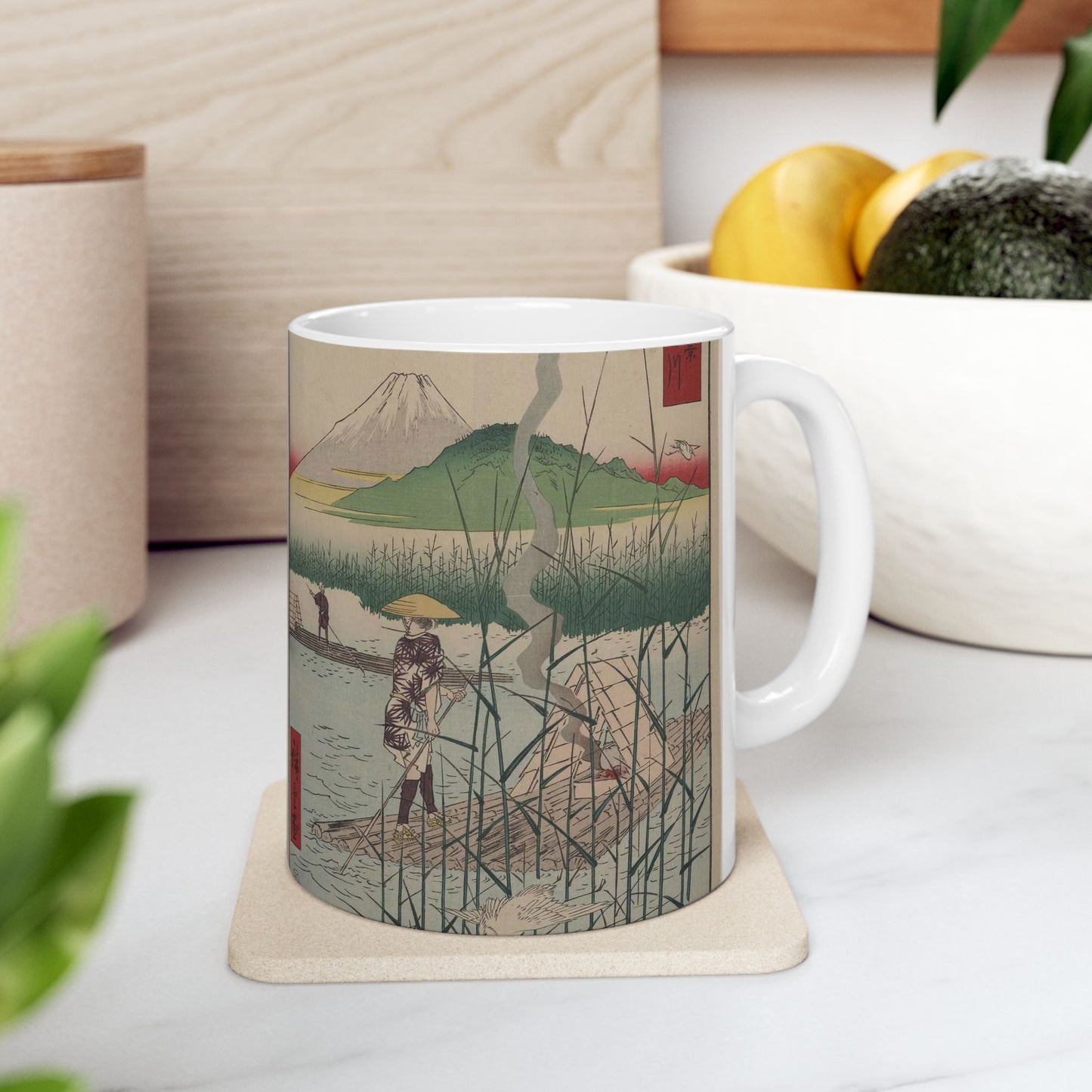 18 - The Sagami River - A painting of a man standing on a boat in a body of water Beautiful Novelty Ceramic Coffee Mug 11oz