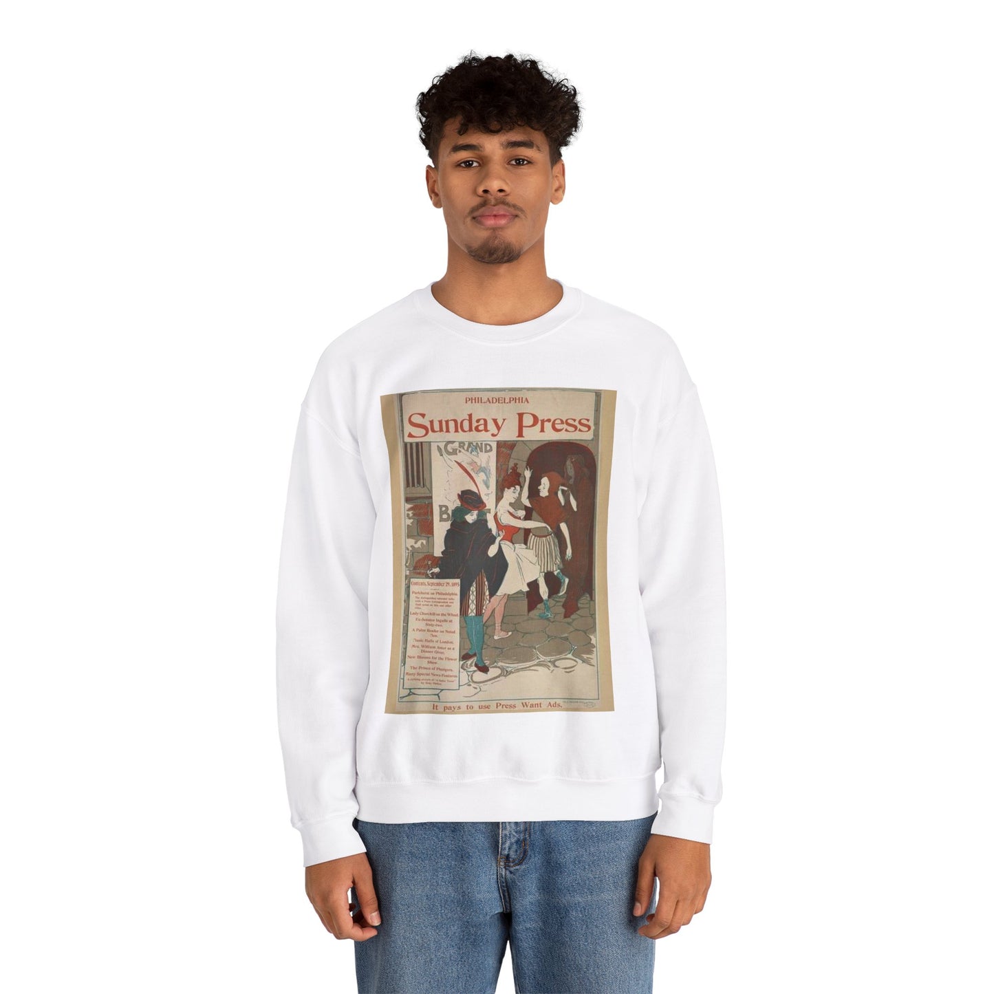 Philadelphia Sunday press. September 29, 1895. White Heavy Blend Adult Crew Neck SweatShirt