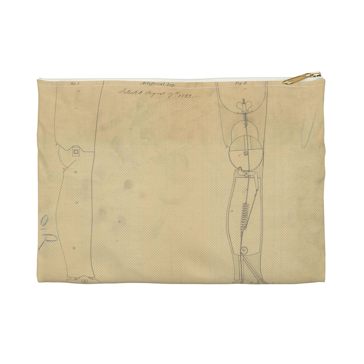 Patent drawing - for Jonathan Russell's Artificial Leg Public domain image Large Organizer Pouch with Black Zipper