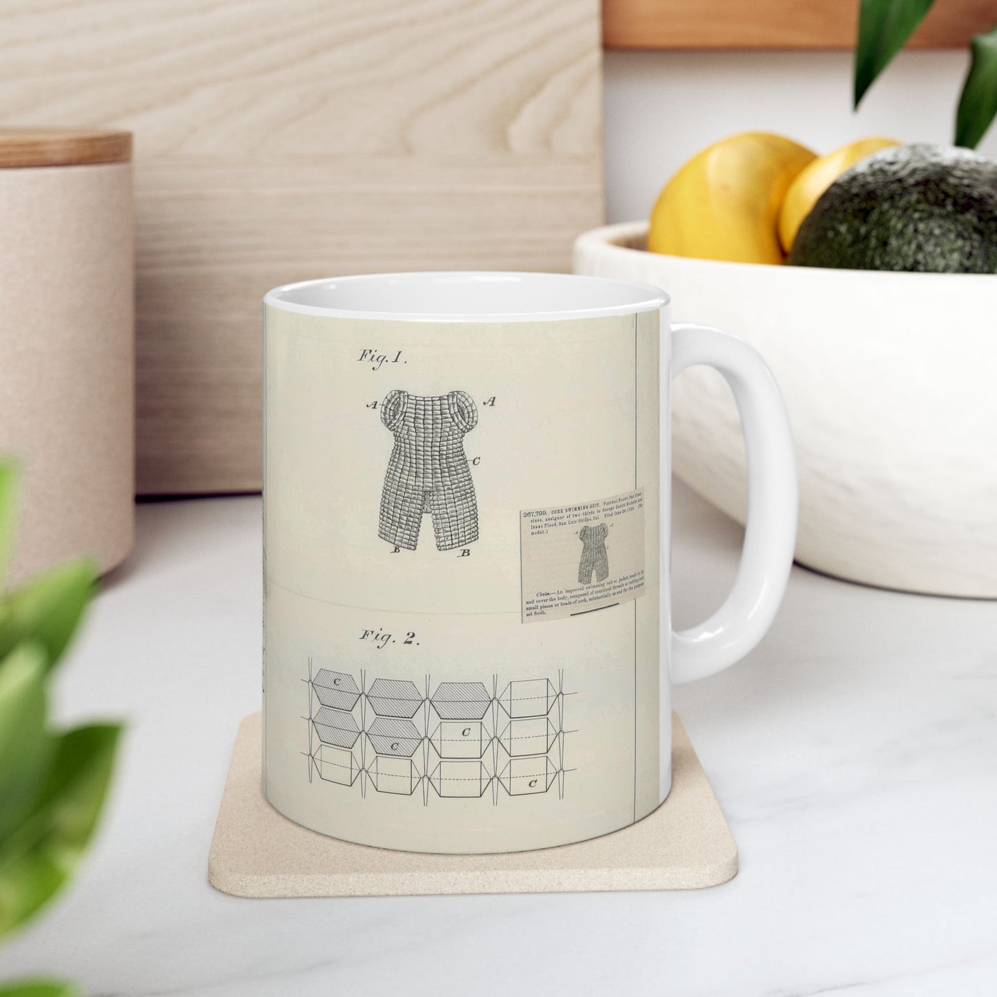 Patent drawing - for P. Plant's Cork Swimming Suit Public domain image Beautiful Novelty Ceramic Coffee Mug 11oz