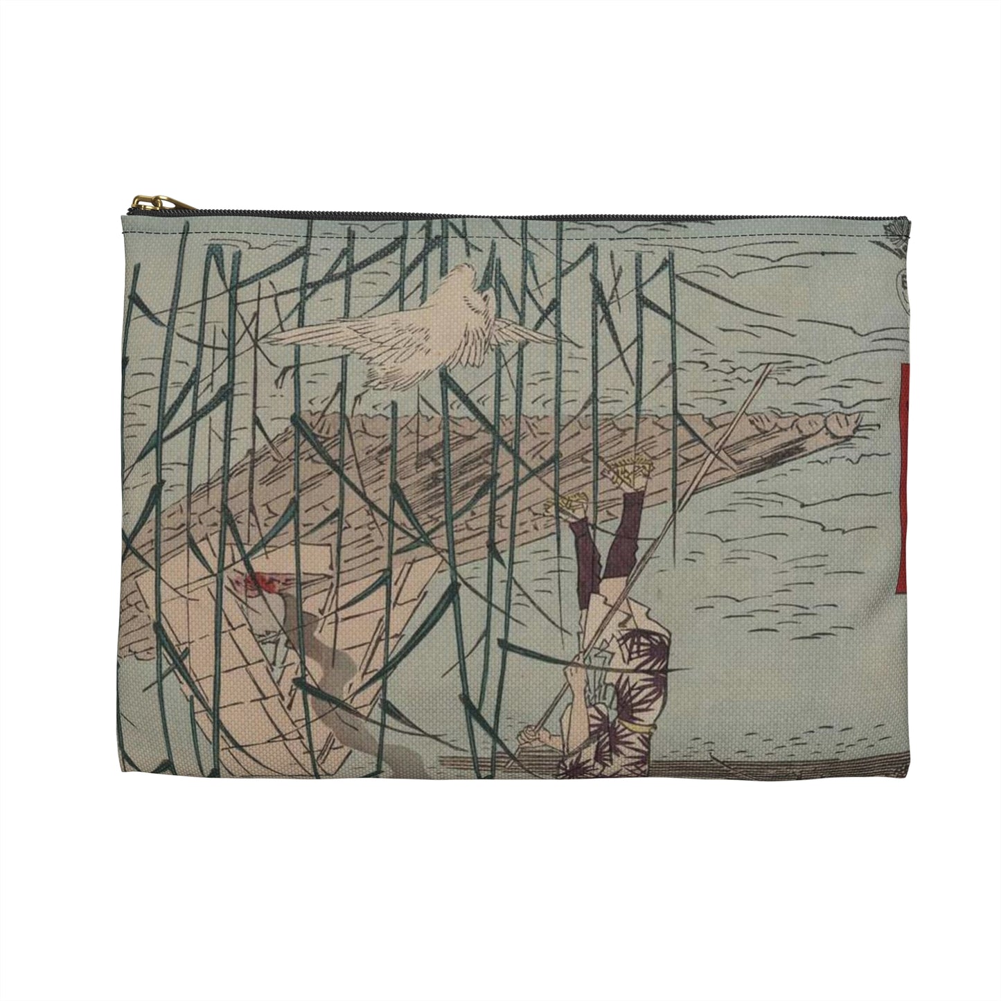 18 - The Sagami River - A painting of a man standing on a boat in a body of water Large Organizer Pouch with Black Zipper