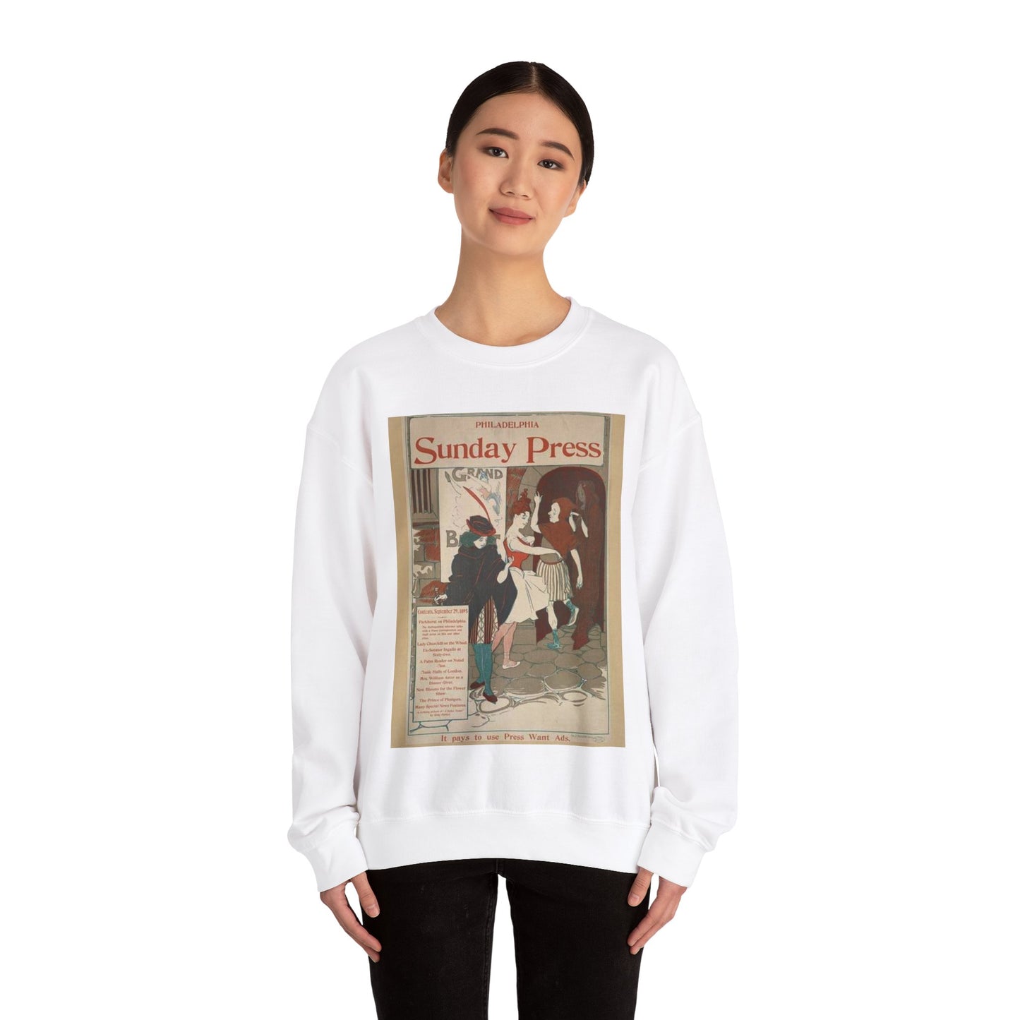 Philadelphia Sunday press. September 29, 1895. White Heavy Blend Adult Crew Neck SweatShirt