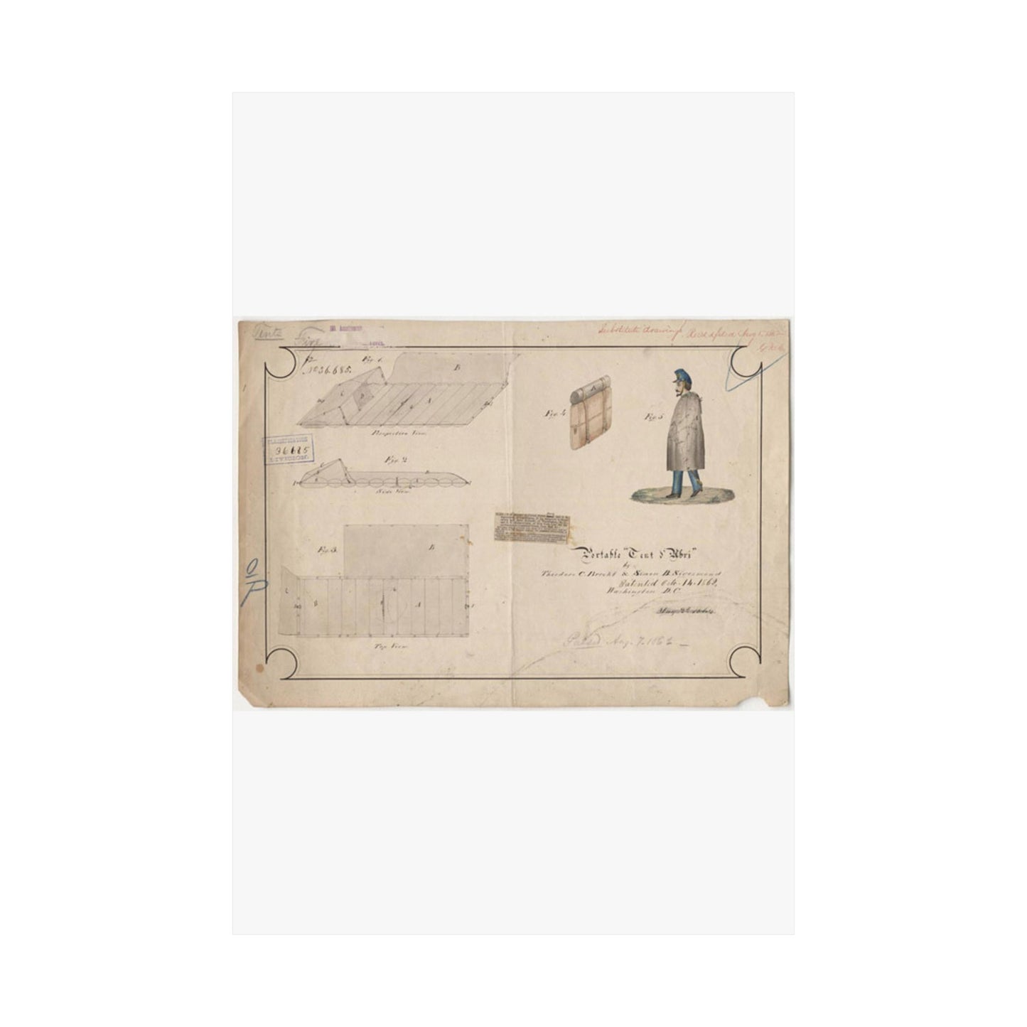 Patent drawing - Drawing of Portable Tent and Abri Public domain image High Quality Matte Wall Art Poster for Home, Office, Classroom