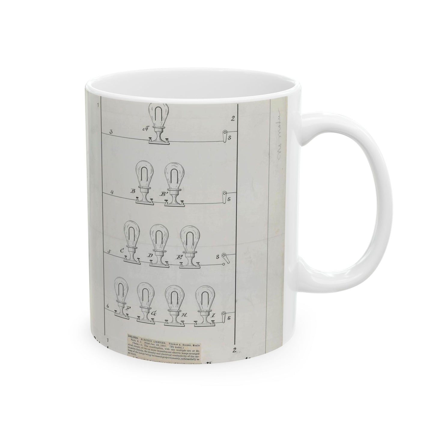 Patent drawing - for T. A. Edison's Electric Lighting Public domain image Beautiful Novelty Ceramic Coffee Mug 11oz