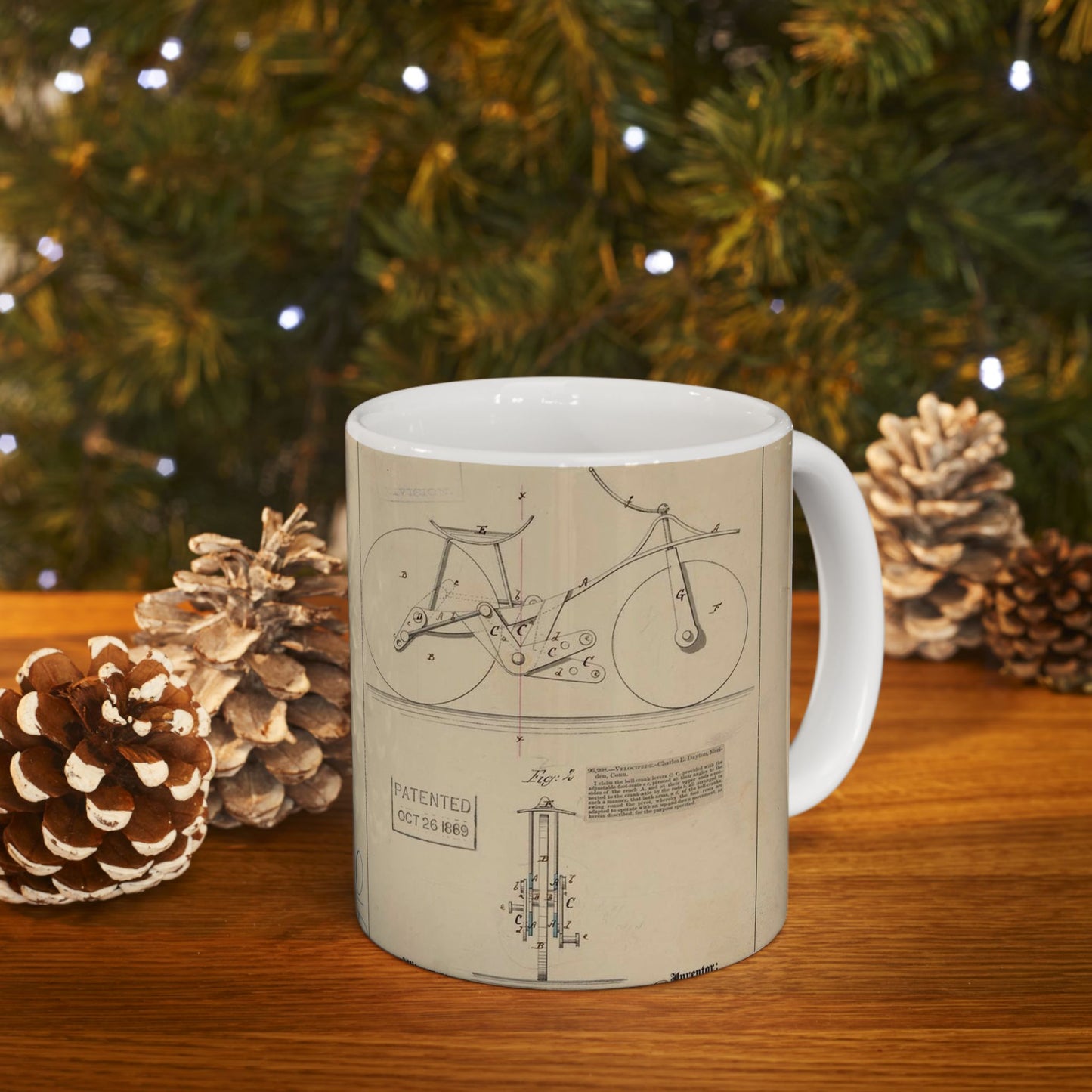 Patent drawing - Drawing of Velocipede Public domain image Beautiful Novelty Ceramic Coffee Mug 11oz