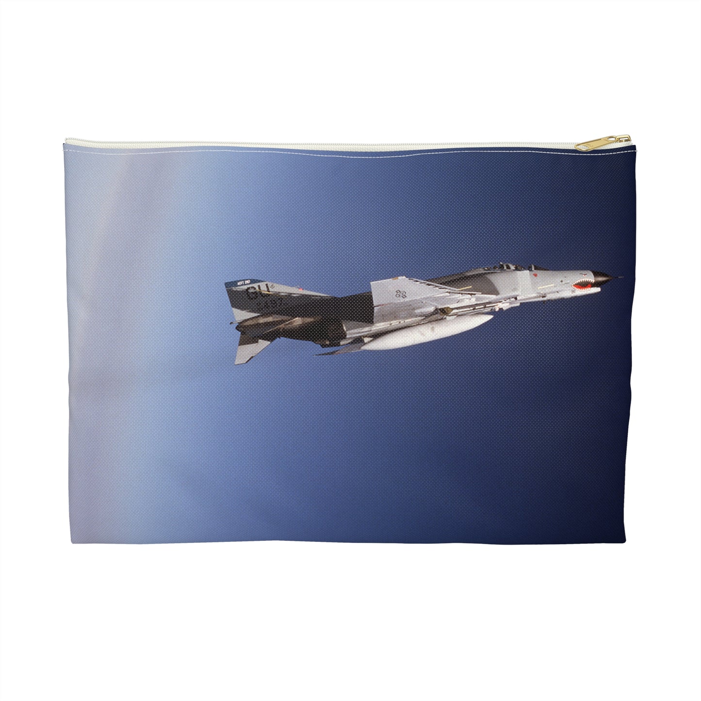 An air-to-air right side view of a 497th Tactical Fighter Squadron F-4E Phantom II aircraft in a vertical climb during Exercise TEAM SPIRIT'86. The aircraft is armed with an AIM-9 Sidewinder missile Large Organizer Pouch with Black Zipper