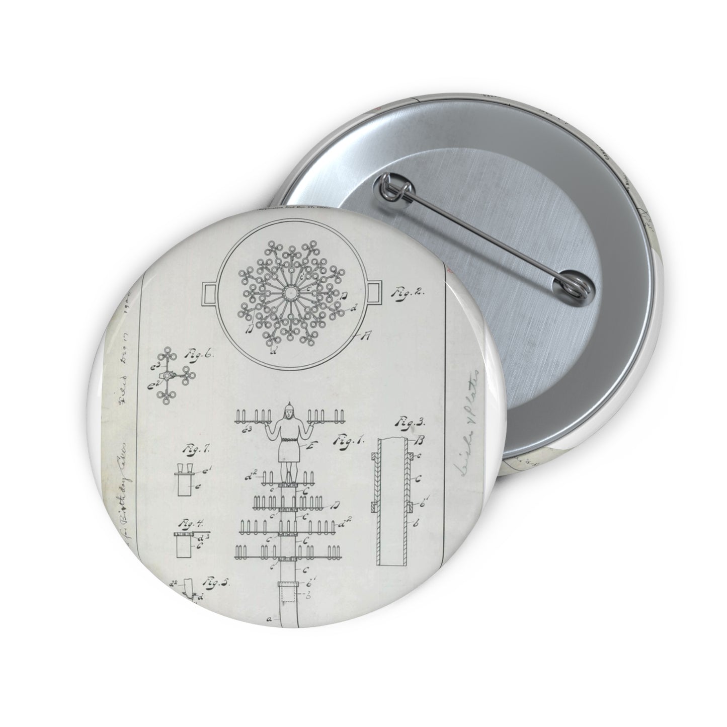 Patent drawing - for J. A. Earl's Candle Holder and Dish for Birthday Cakes Public domain image Pin Buttons with Crisp Design