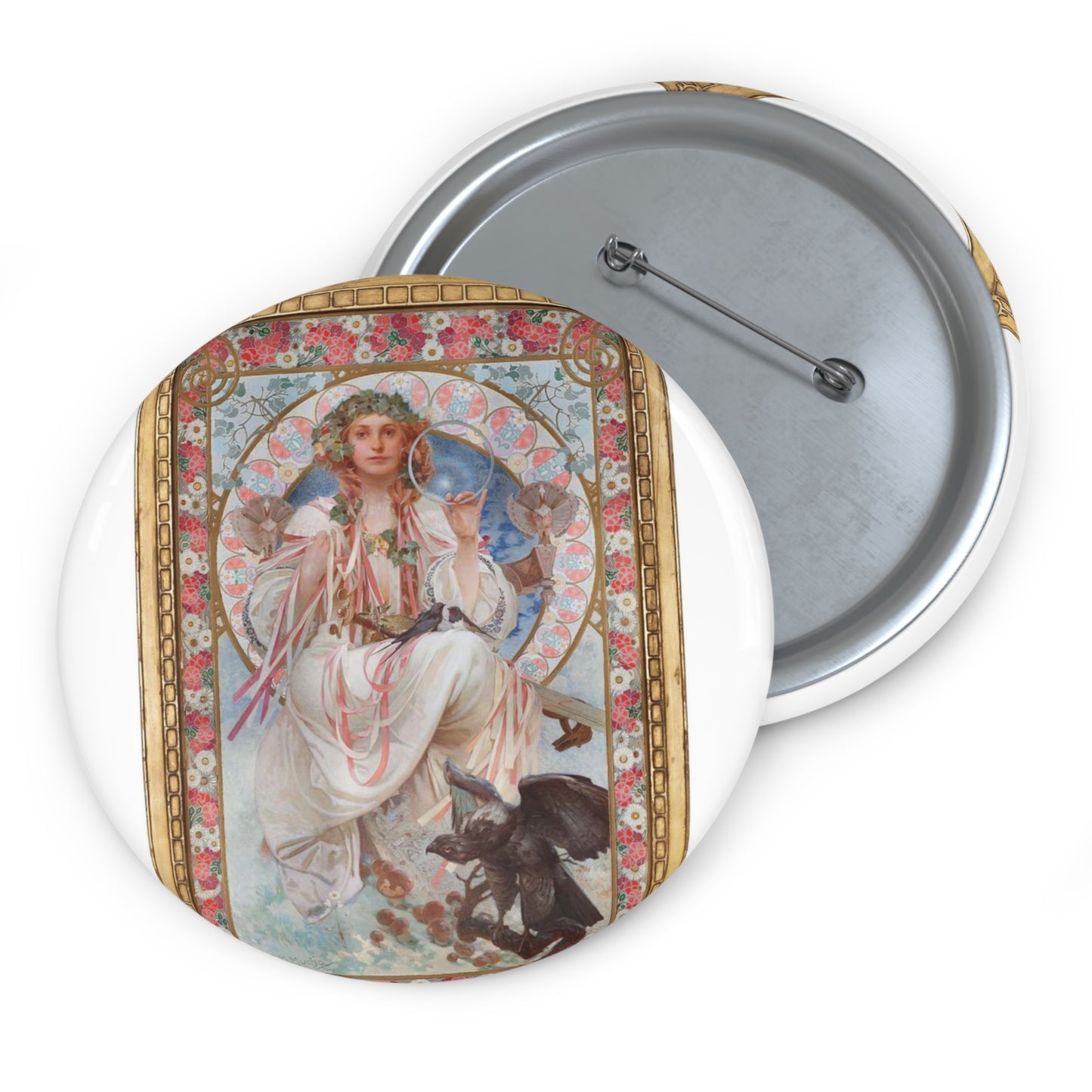 SlaviaMucha - Public domain dedication image Pin Buttons with Crisp Design