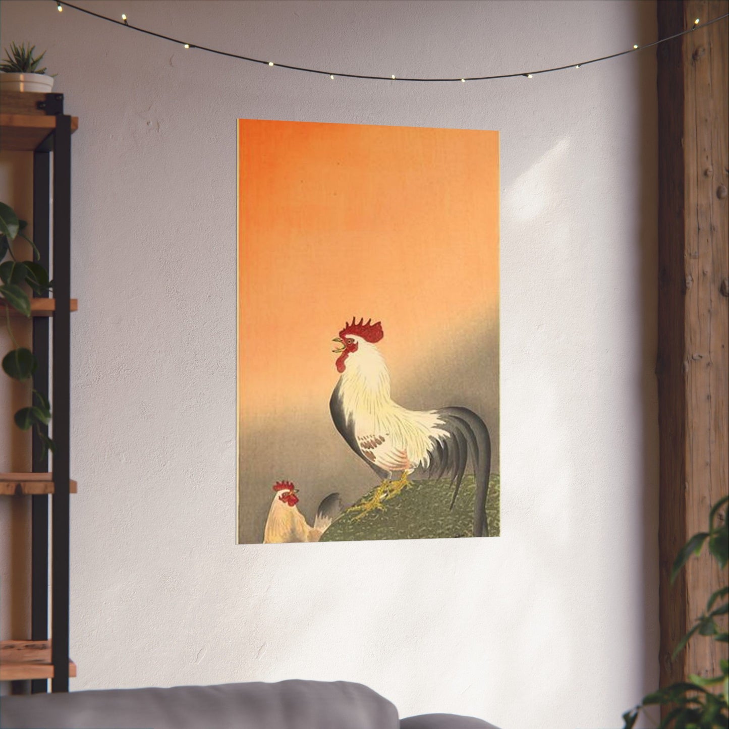 Koson - rooster-and-hen-at-sunrise, Ohara Koson High Quality Matte Wall Art Poster for Home, Office, Classroom